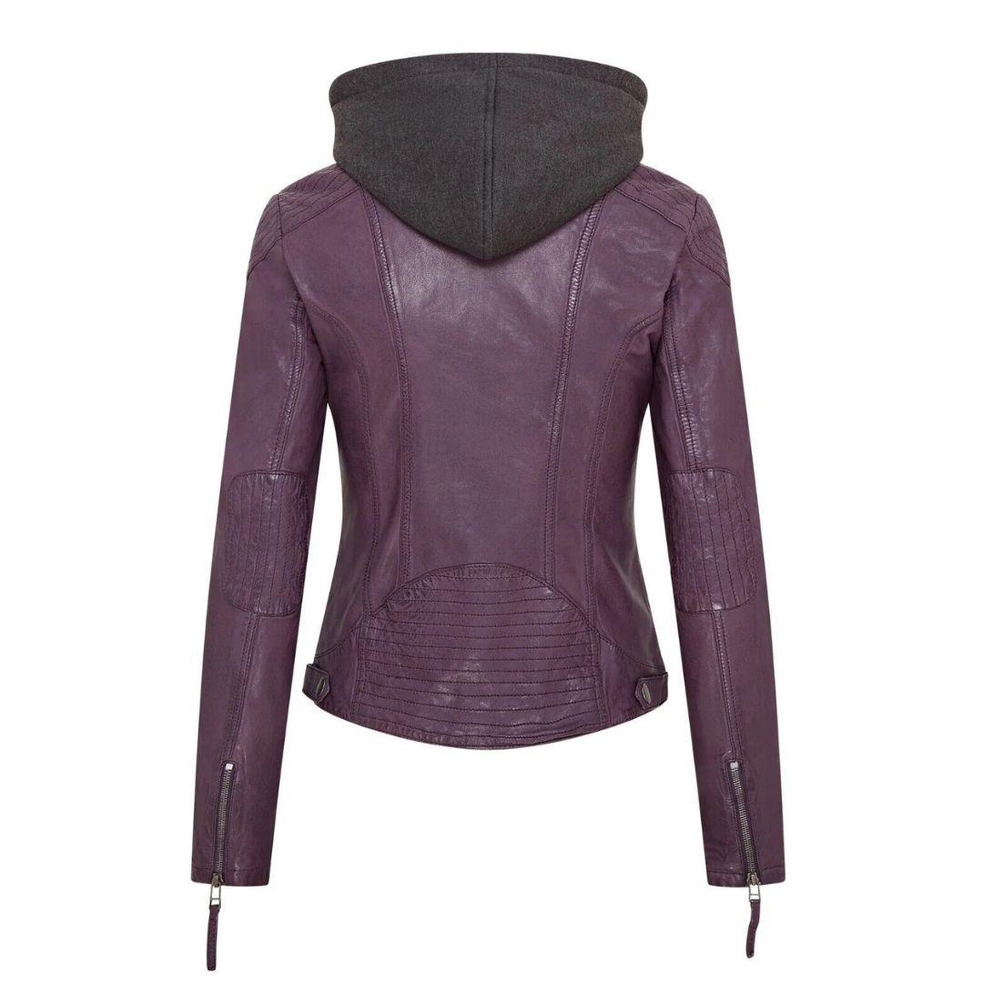 Women's Leather Jacket Hooded Biker Motorcycle Coat