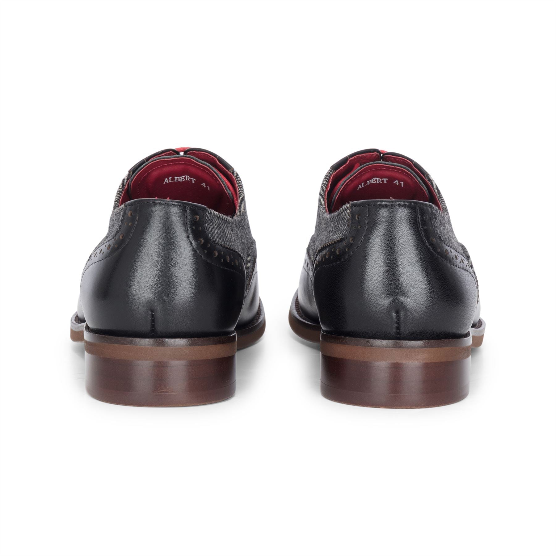 Albert - Men's Black Leather Tweed Detailing Brogue Shoes