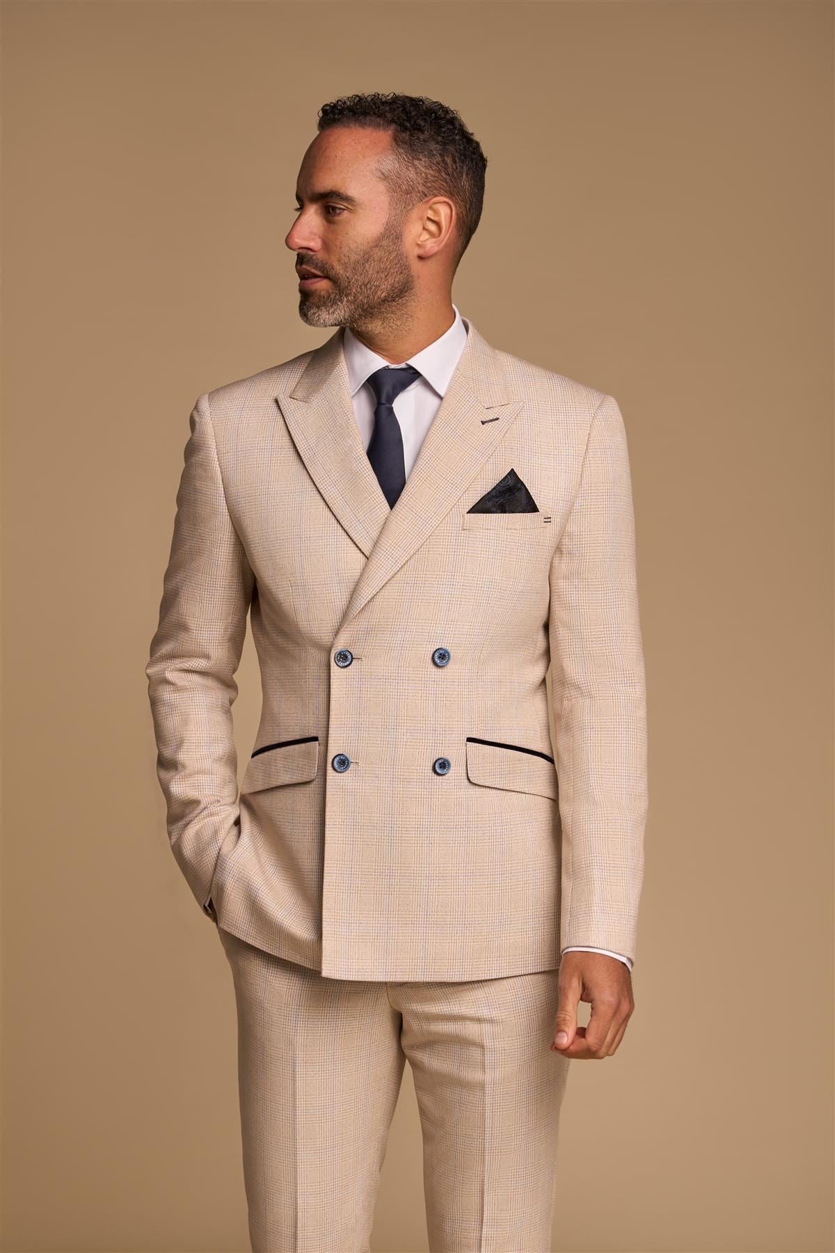 Men's Suit 2 Piece Beige Double Breasted Tailored Fit