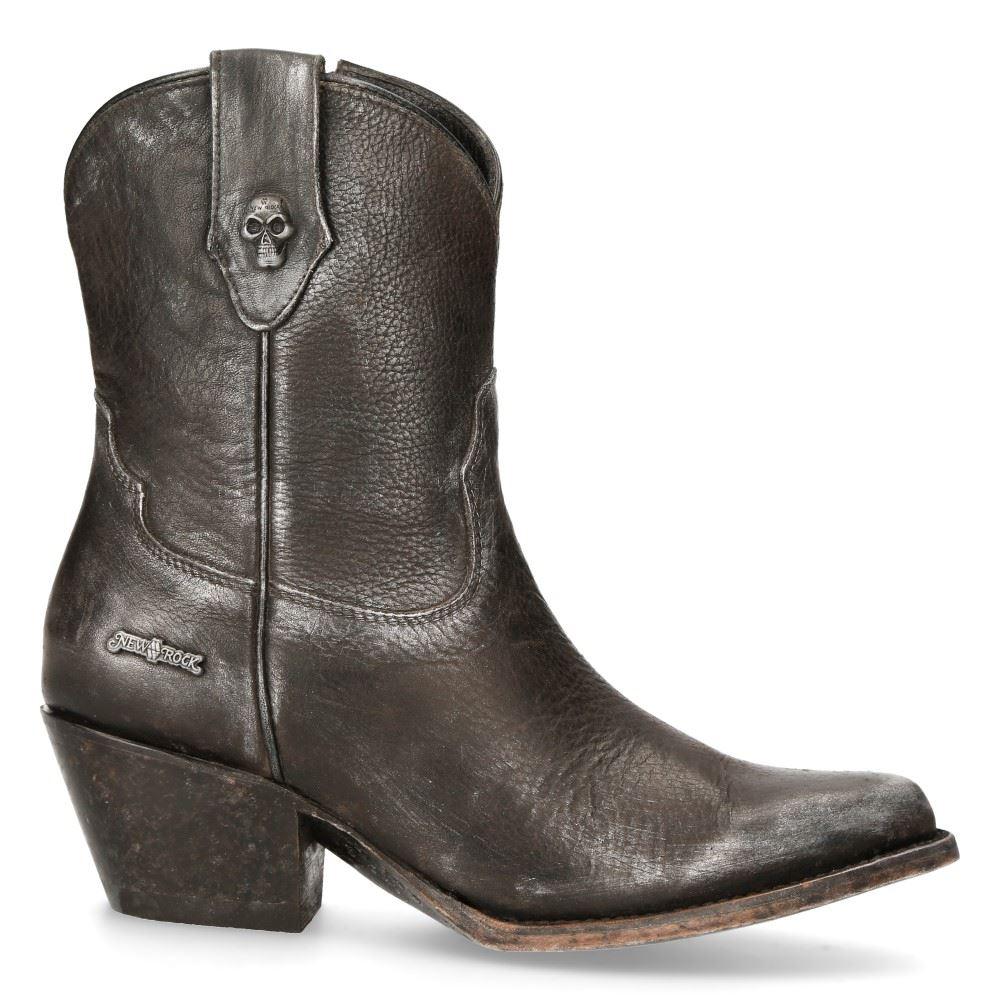 New Rock WSTM006-S1 Black Leather Cowboy Western Pointed Boots Riding Retro - Knighthood Store