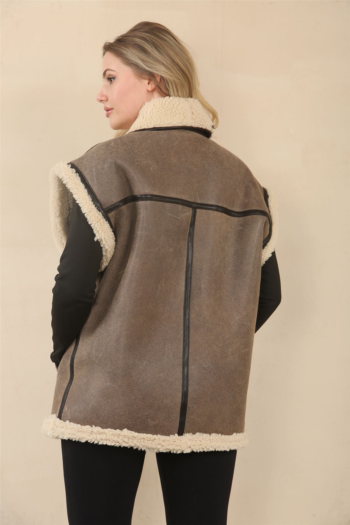 Women's Rustic Brown Shearling Leather Gilet