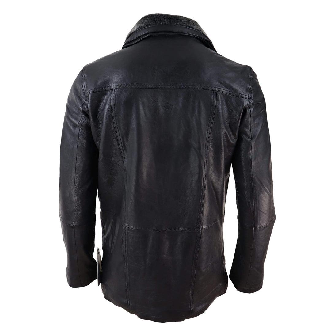 Mens 3/4 Long Real Leather Safari Jacket Classic Car Coat Zip Button Cover - Knighthood Store