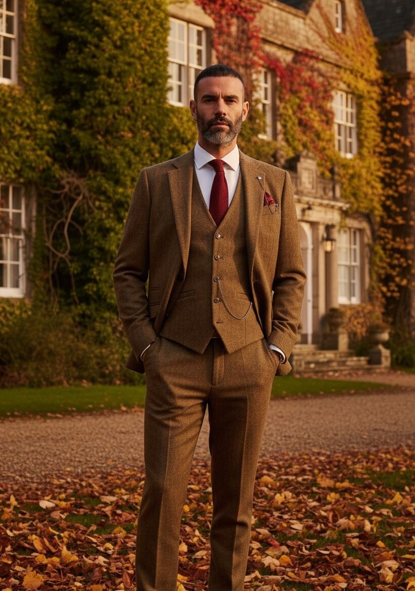 Thomas - Men’s Brown 3 Piece Wool Blend Tweed Suit