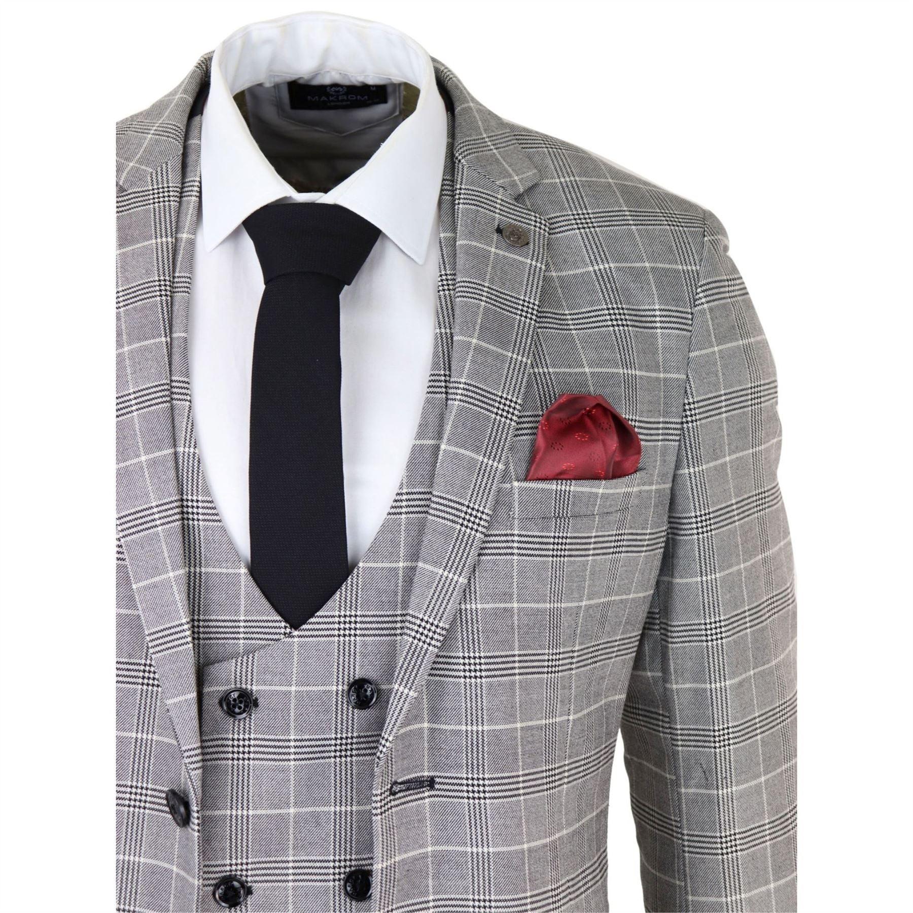Mens Marc Darcy Grey Prince Of Wales Check Suit Ross Office Wedding Slim Fit Classic - Knighthood Store