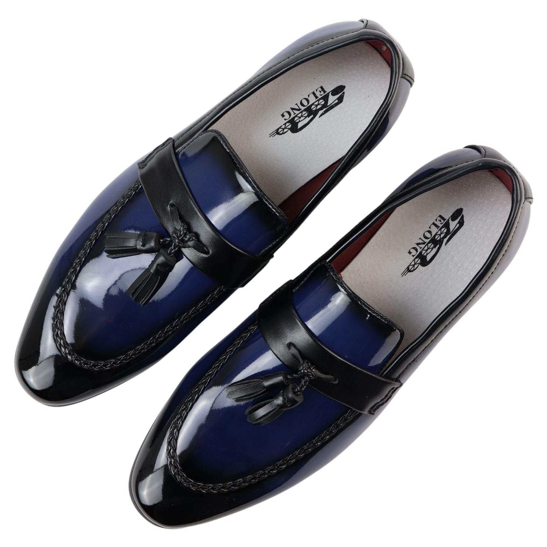 Men's Moccasin Loafers Patent Leather Lined Slip On Tassel Formal Dress Shoes - Knighthood Store