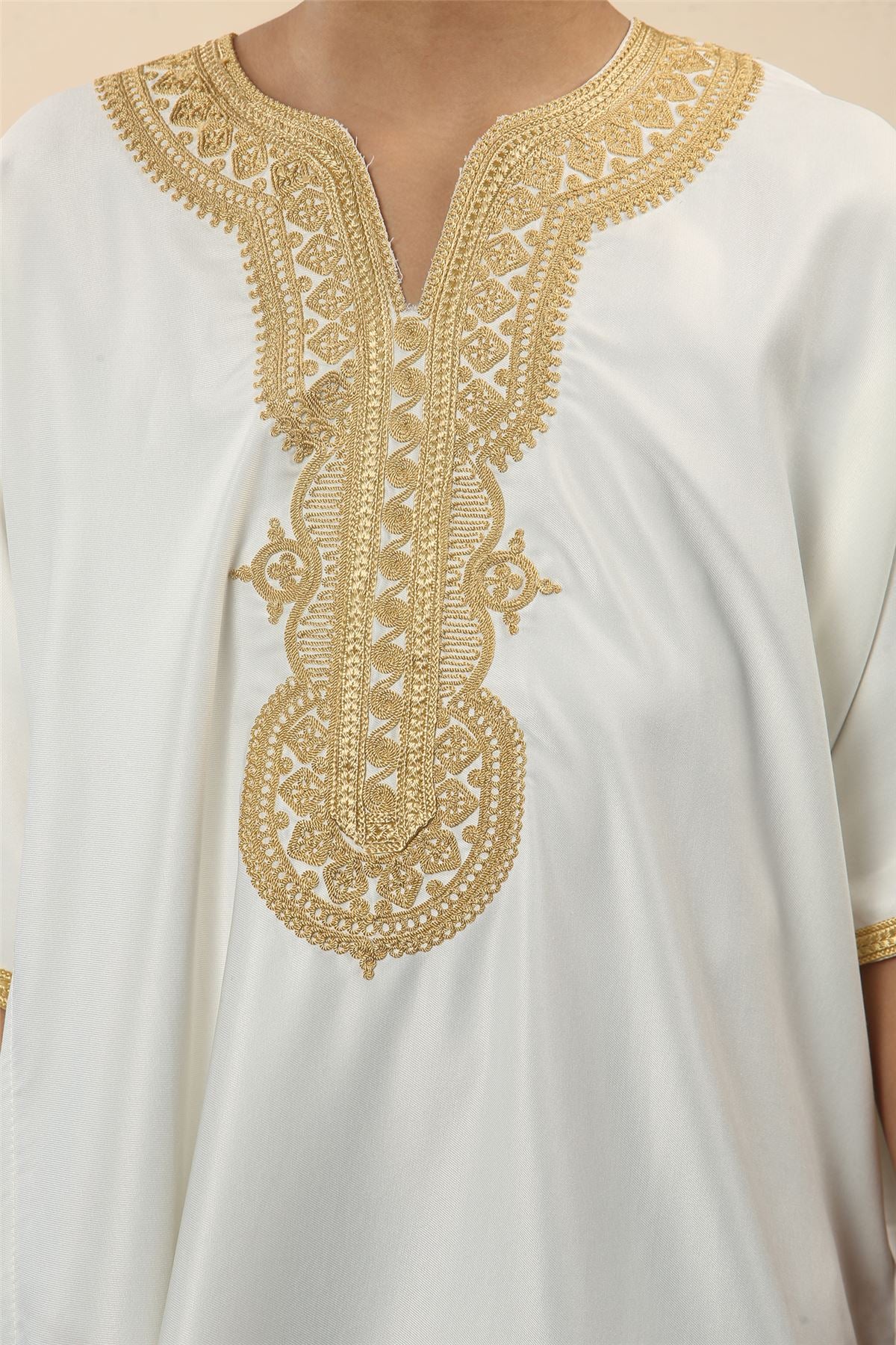 Boys Moroccan Thobe Gandoura Short Sleeve Jubba Islamic Clothing Kaftan Eid Robe Arab Embroidery