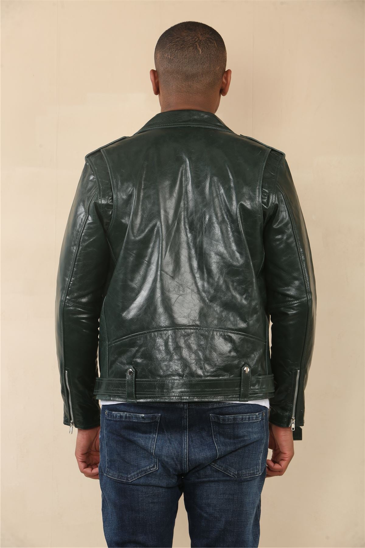 Men's Cow Hide Biker Brando Cross Zip Leather Jacket