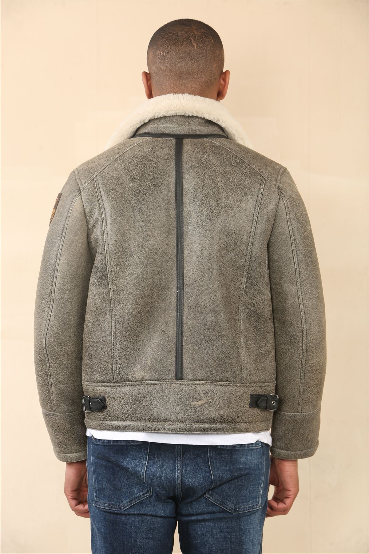 Men's Grey B3 Shearling Aviator Sheepskin Jacket