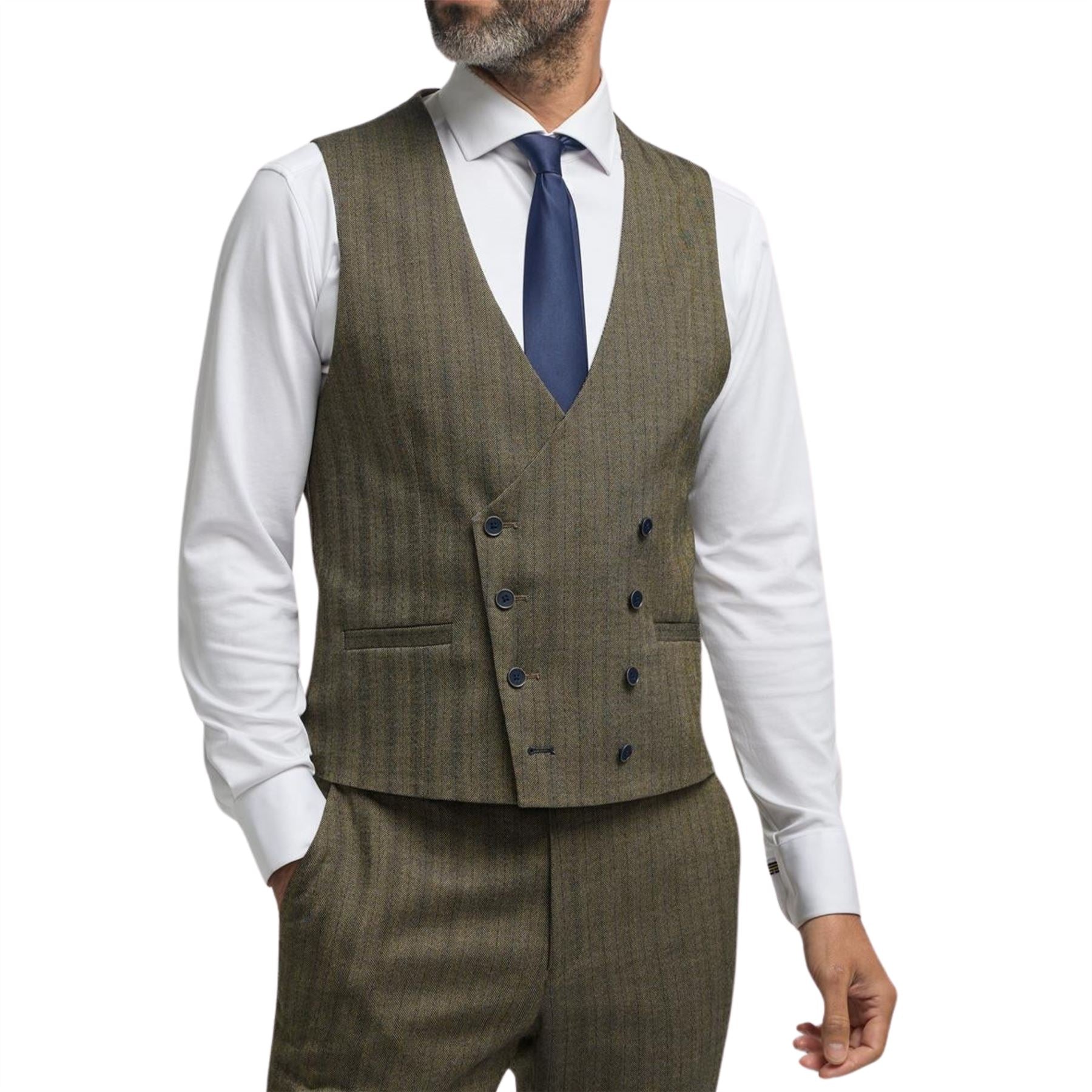 Damon - Men's Olive Green Double Breasted Waistcoat