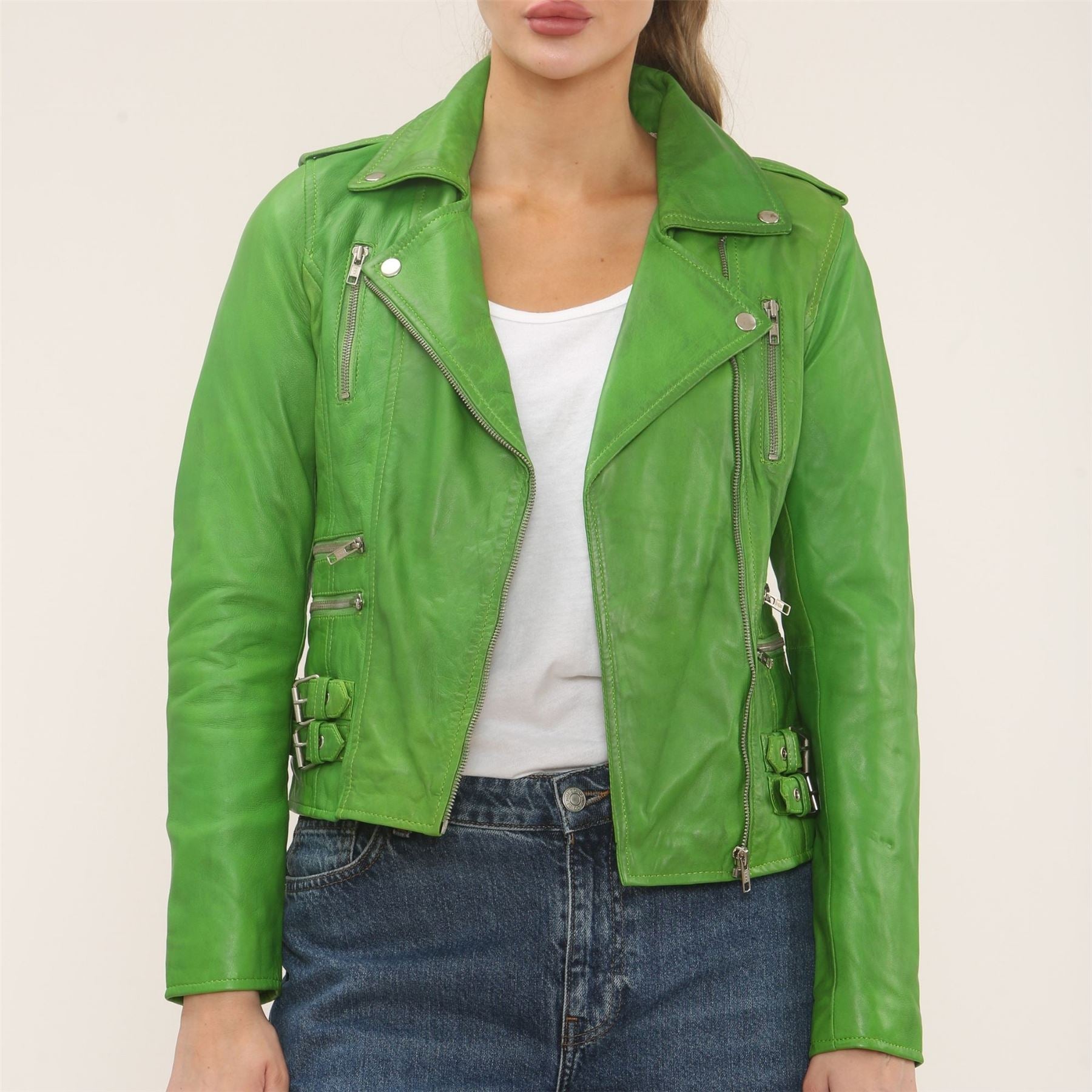 Women's Real Lamb Nappa Leather Vintage Biker Jacket