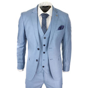 Mens Light Blue Sky 3 Piece Suit Classic Stitch Wedding Summer Prom Classic