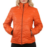 Women's Puffer Quilted Mid Length Leather Jacket