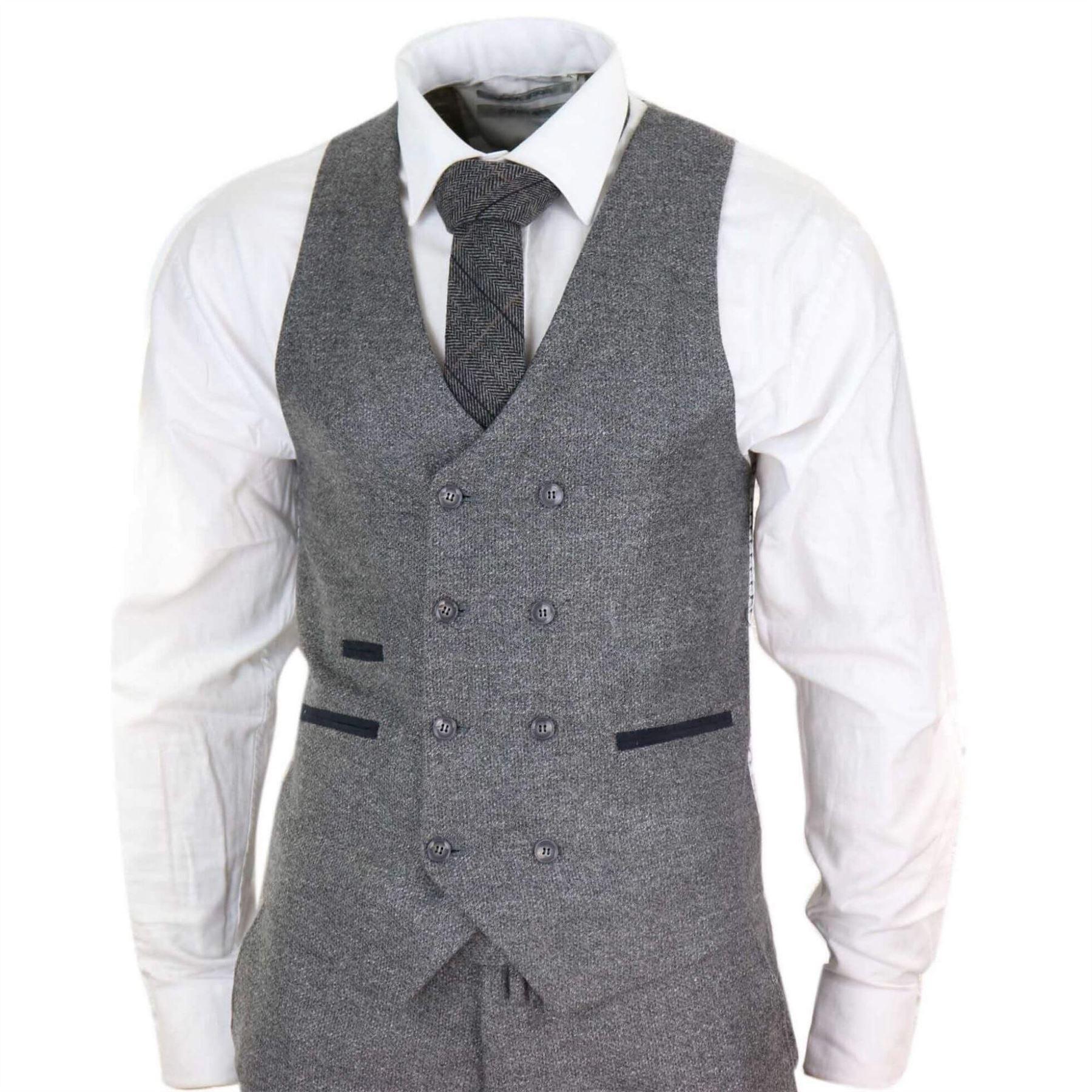 Mens Grey Wool 3 Piece Suit Double Breasted Waistcoat Tweed 1920s - Knighthood Store