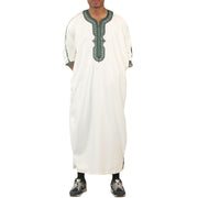 Men's Moroccan Thobe Gandoura Short Sleeve Jubba Islamic Clothing Kaftan Eid Robe Arab Embroidery