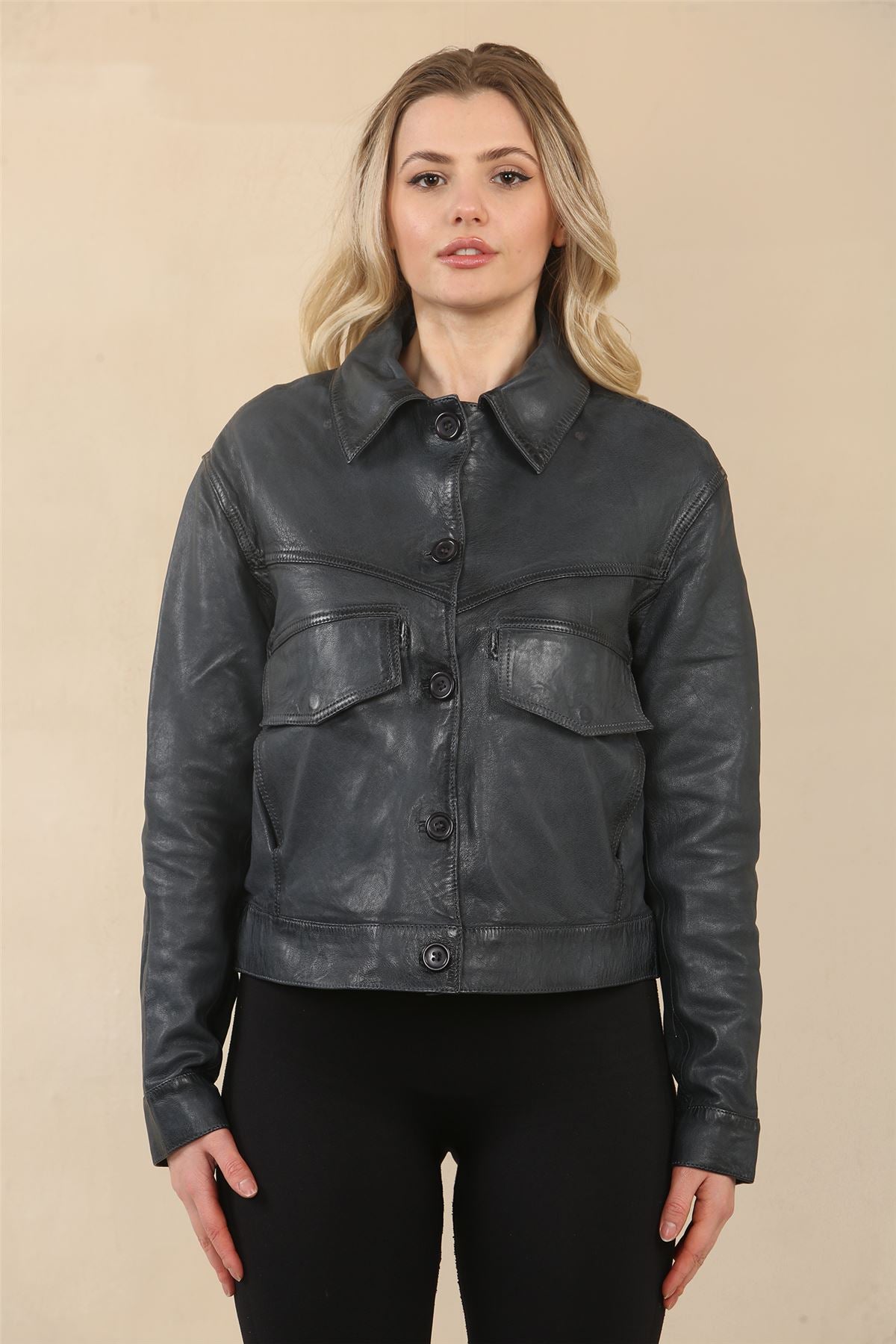 Women's Retro Classic Collar Biker Leather Jacket