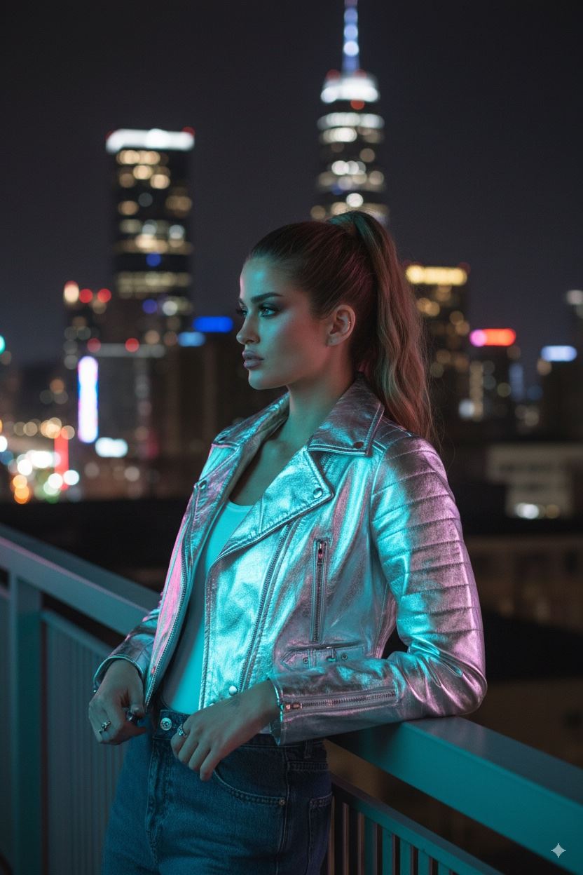 Women's Real Leather Short Cropped Length Biker Jacket