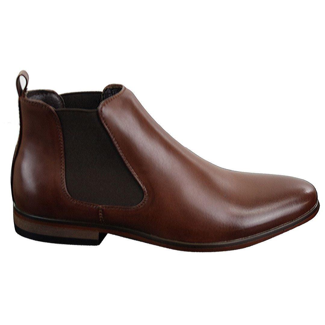 Mens Italian Leather Slip On Ankle Boots Smart Casual Desert Chelsea Dealer Brown - Knighthood Store