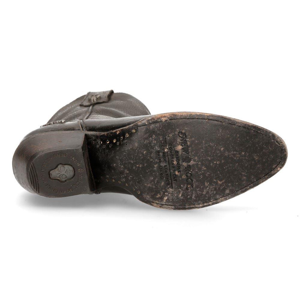 New Rock WSTM006-S1 Black Leather Cowboy Western Pointed Boots Riding Retro - Knighthood Store