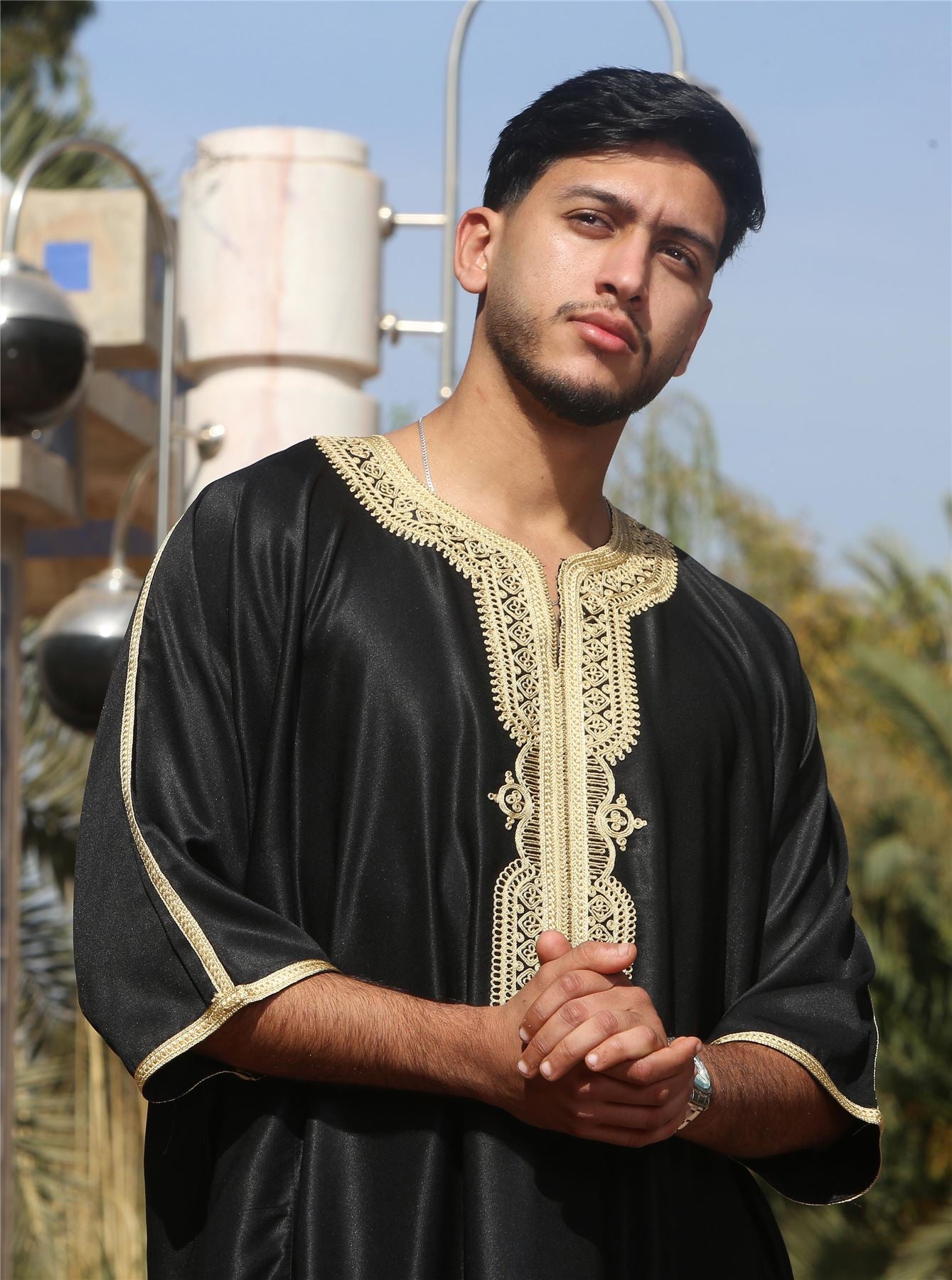 Men's Moroccan Thobe Gandoura Short Sleeve Jubba Islamic Clothing Kaftan Eid Robe Arab Embroidery