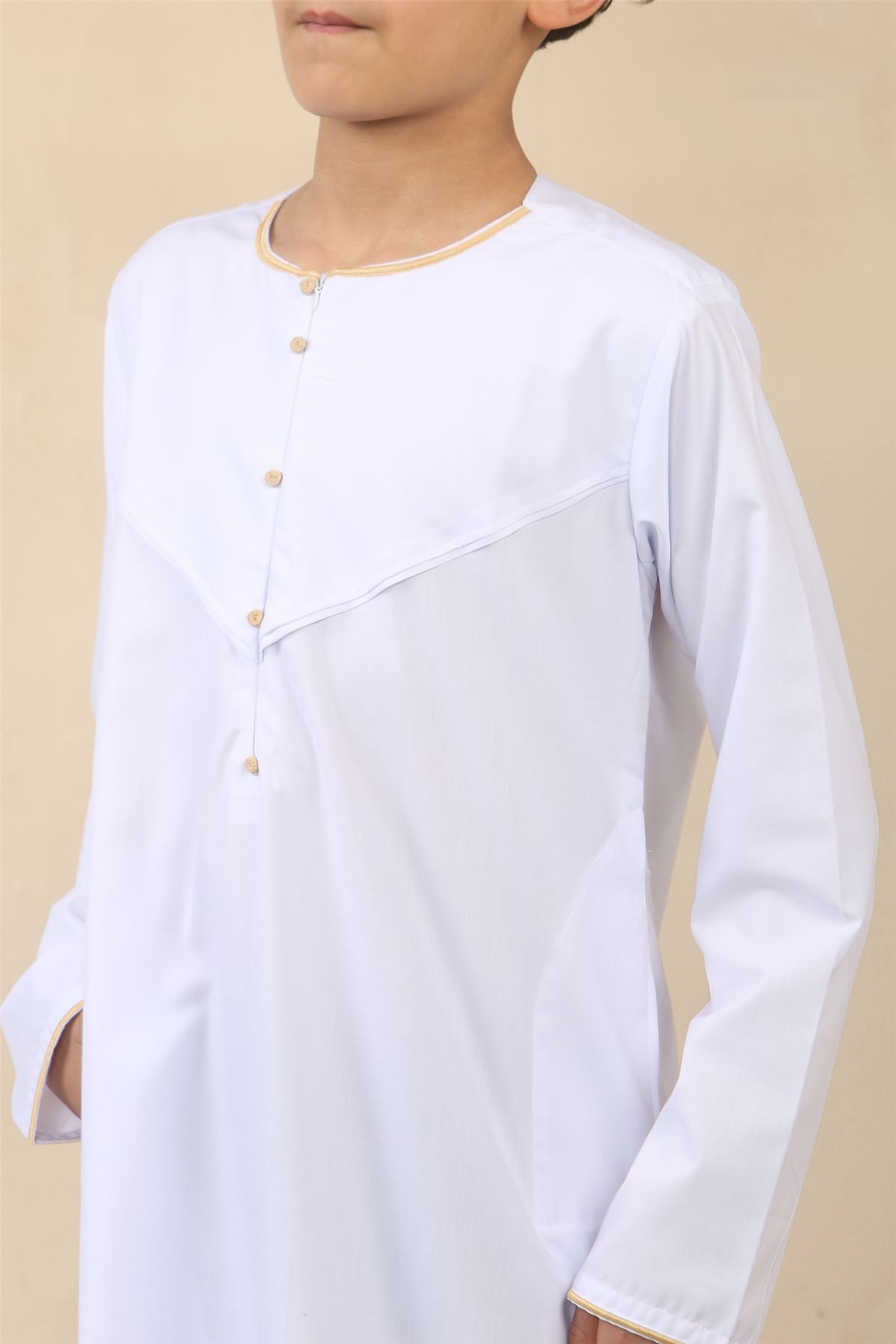 Boy's Thobe Emirati Omani Jubba Islamic Clothing Muslim Kaftan Eid Robe Arab Gold Embroidery