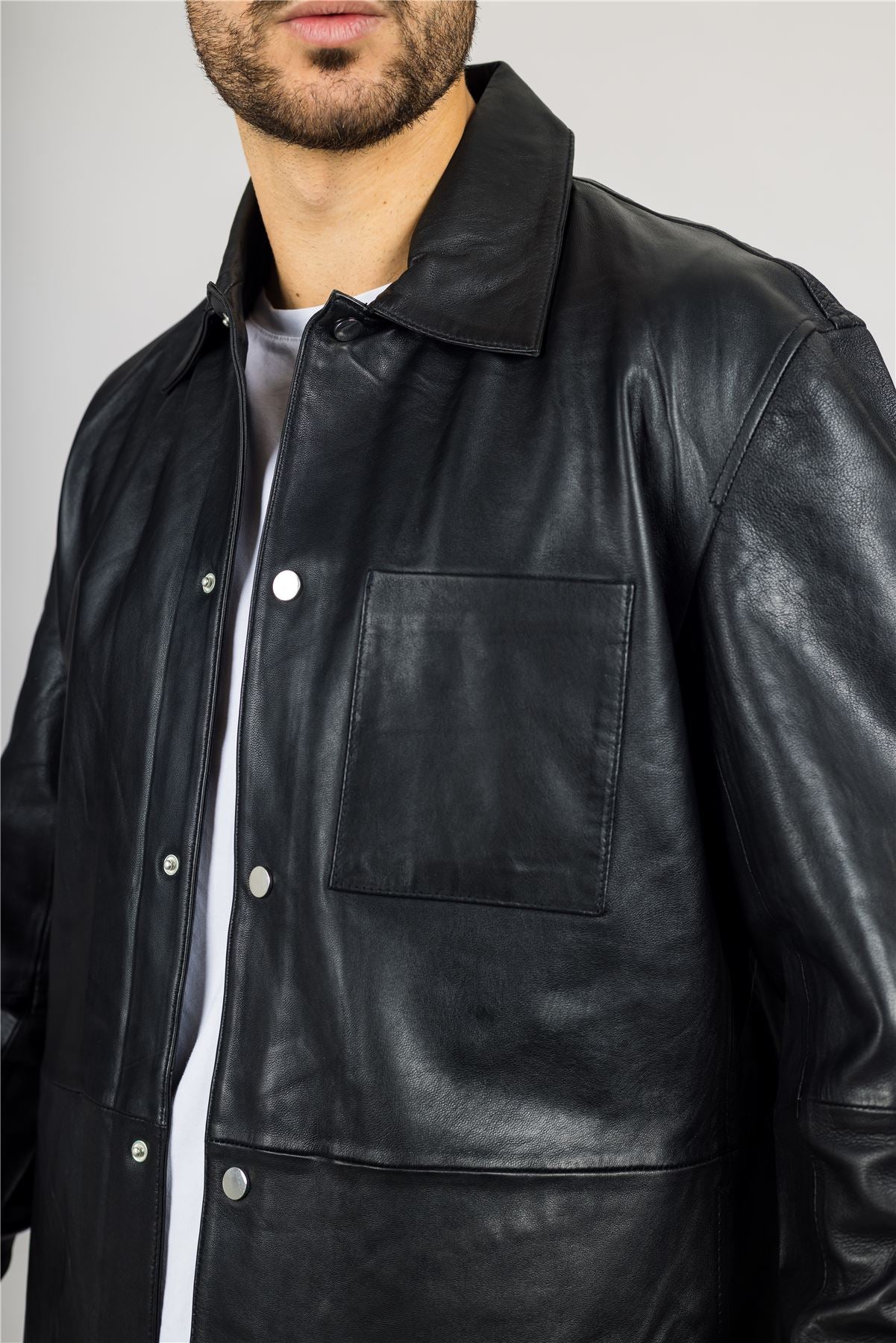 Men's Leather Shirt Western Trucker Jacket