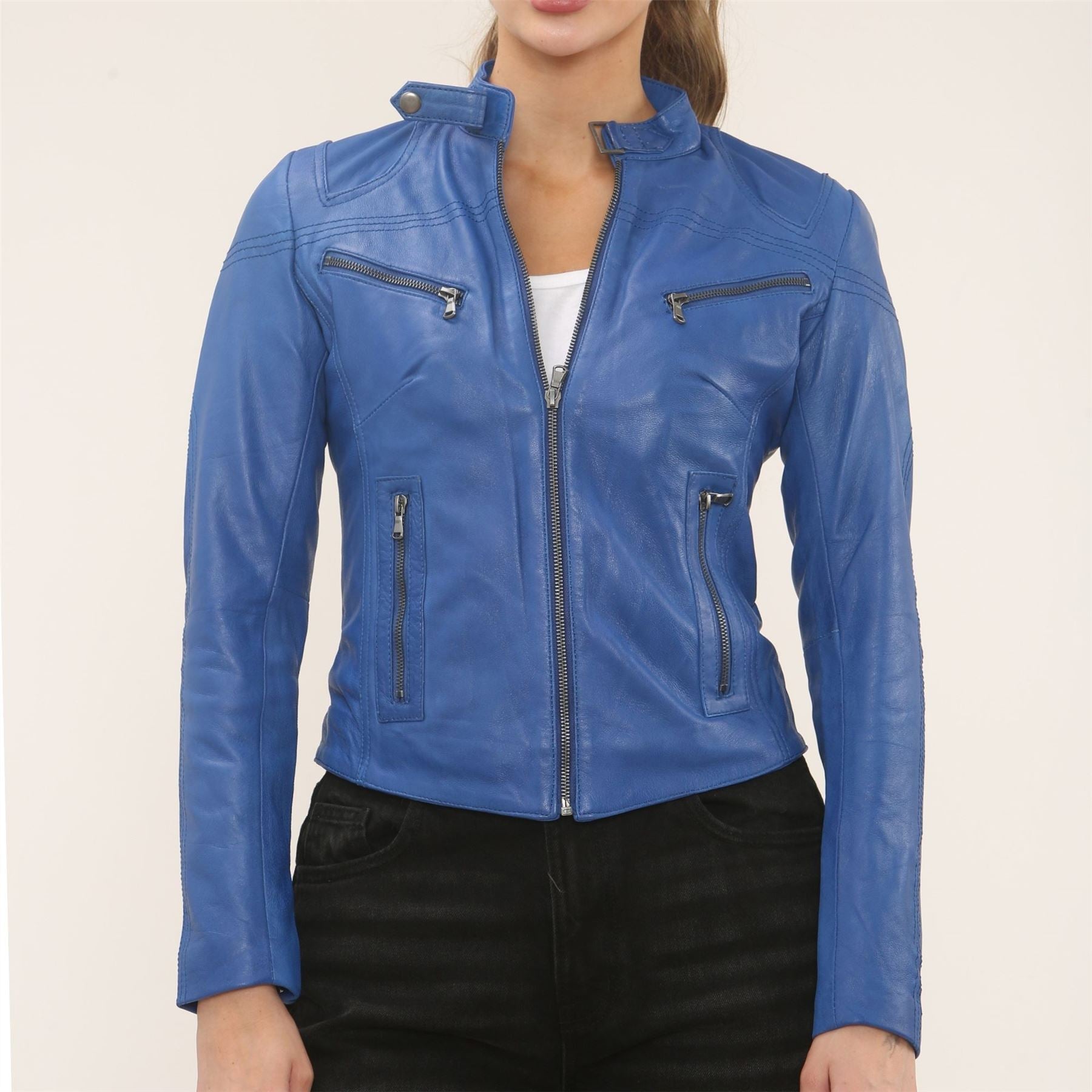 Women's Real Leather Classic Racer Style Biker Jacket