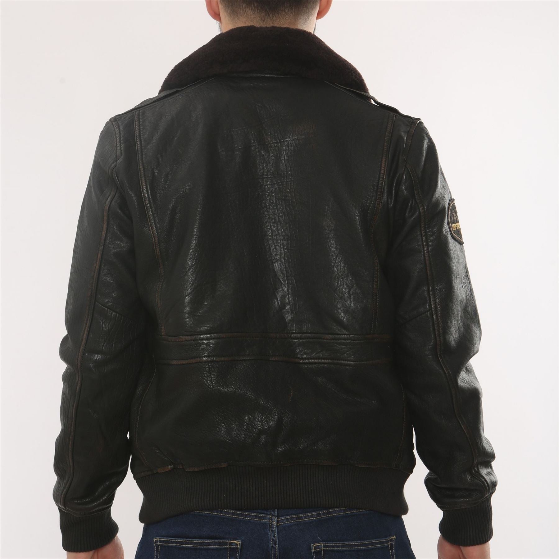 Men's Leather Bomber Jacket Fur Collar Aviator Coat
