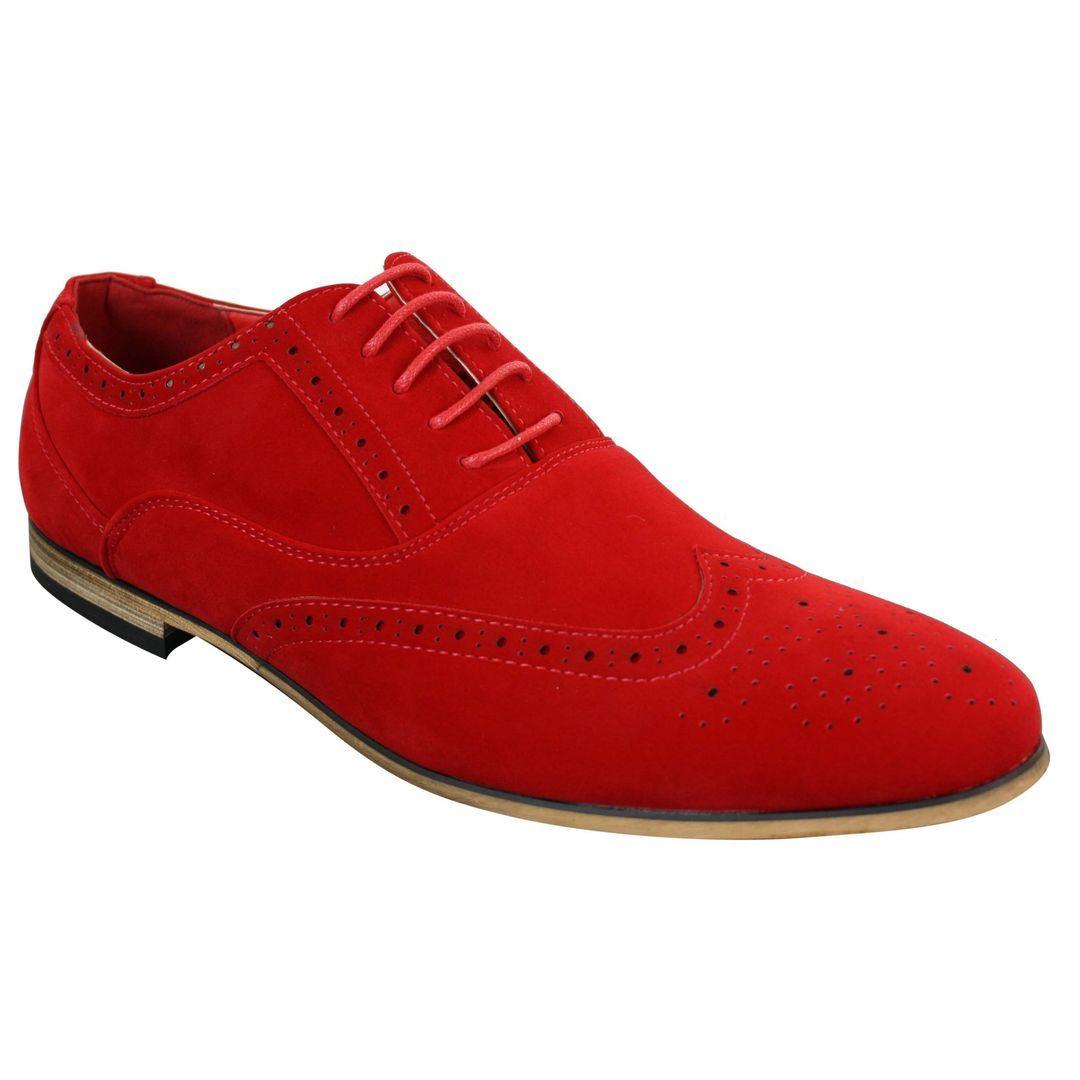 Mens Suede Leather Brogues Smart Casual Red Brown Navy Black Laced Shoes Retro - Knighthood Store