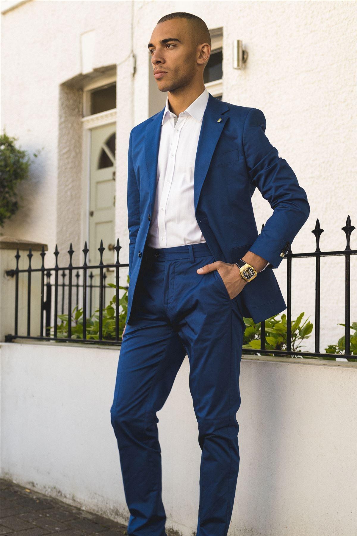 Mens 2 Piece Summer Suit Blue Office Wedding Smart Casual Classic Italian Tailored Fit - Knighthood Store