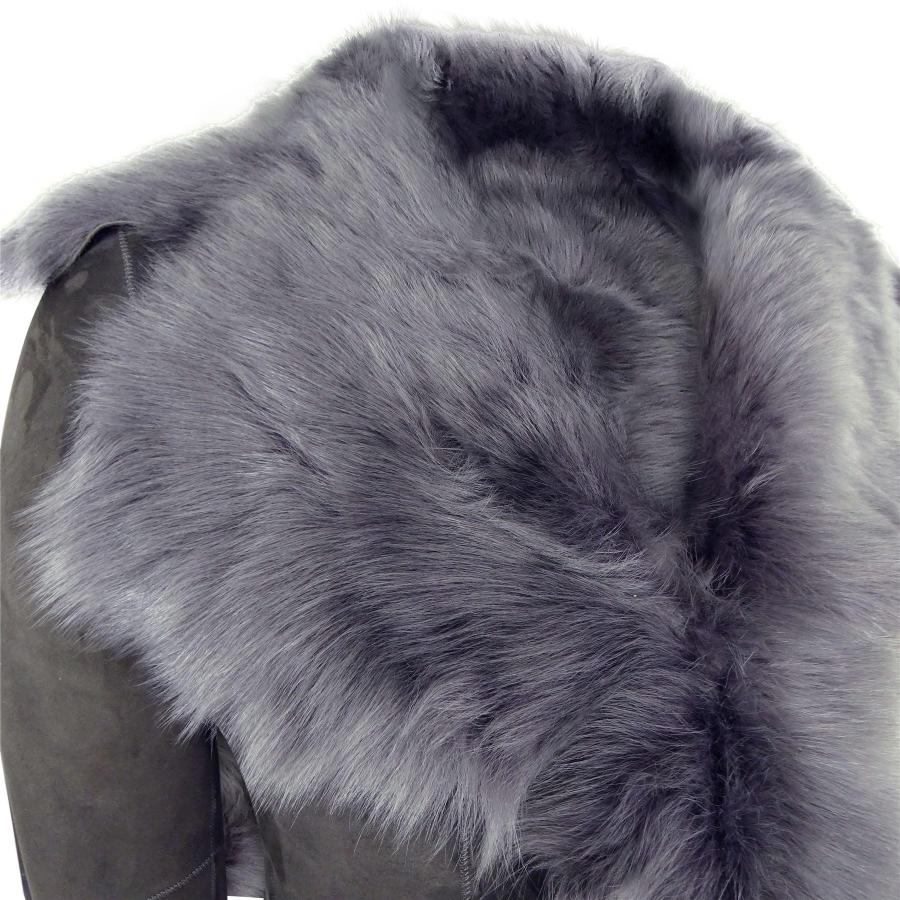 Grey 3/4 Length Ladies Suede Real Luxury Toscana Sheepskin Coat Tailored Fit - Knighthood Store