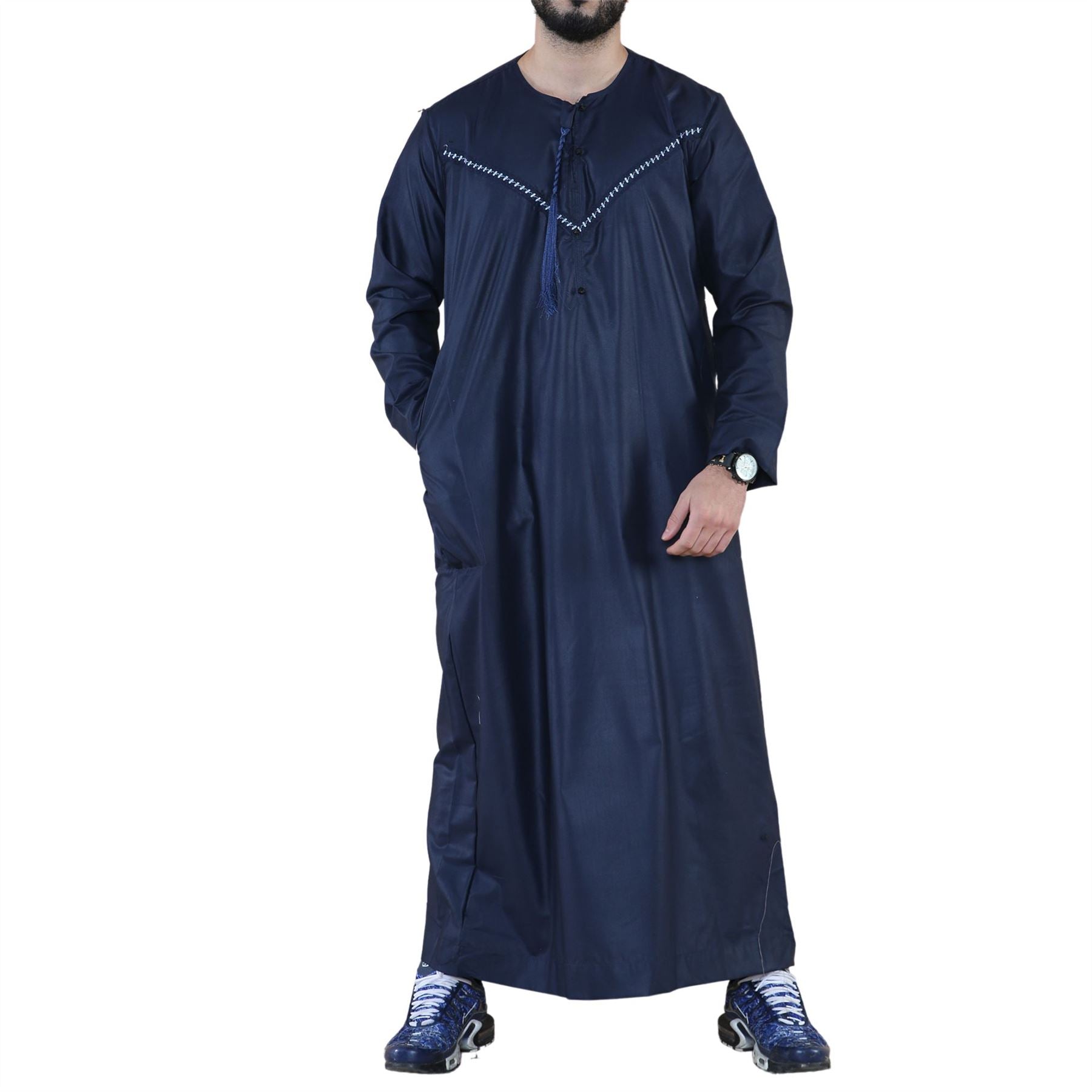 Mens Thobe Jubba Islamic Clothing Muslim Kaftan Emirati Omani Robe Casual Cotton