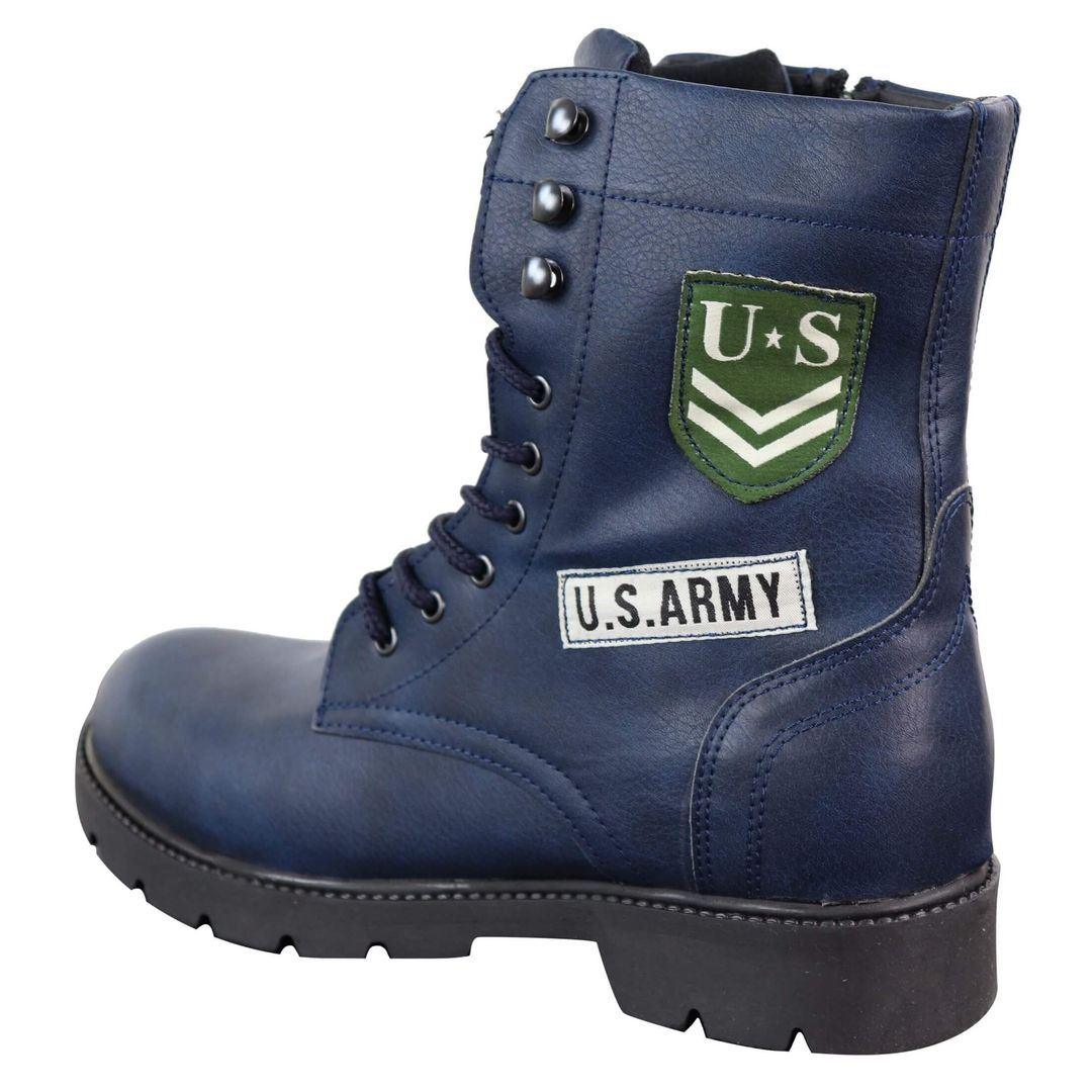 Mens US Military Army Laced Zip Ankle Boots Casual Combat Hiking PU Leather - Knighthood Store