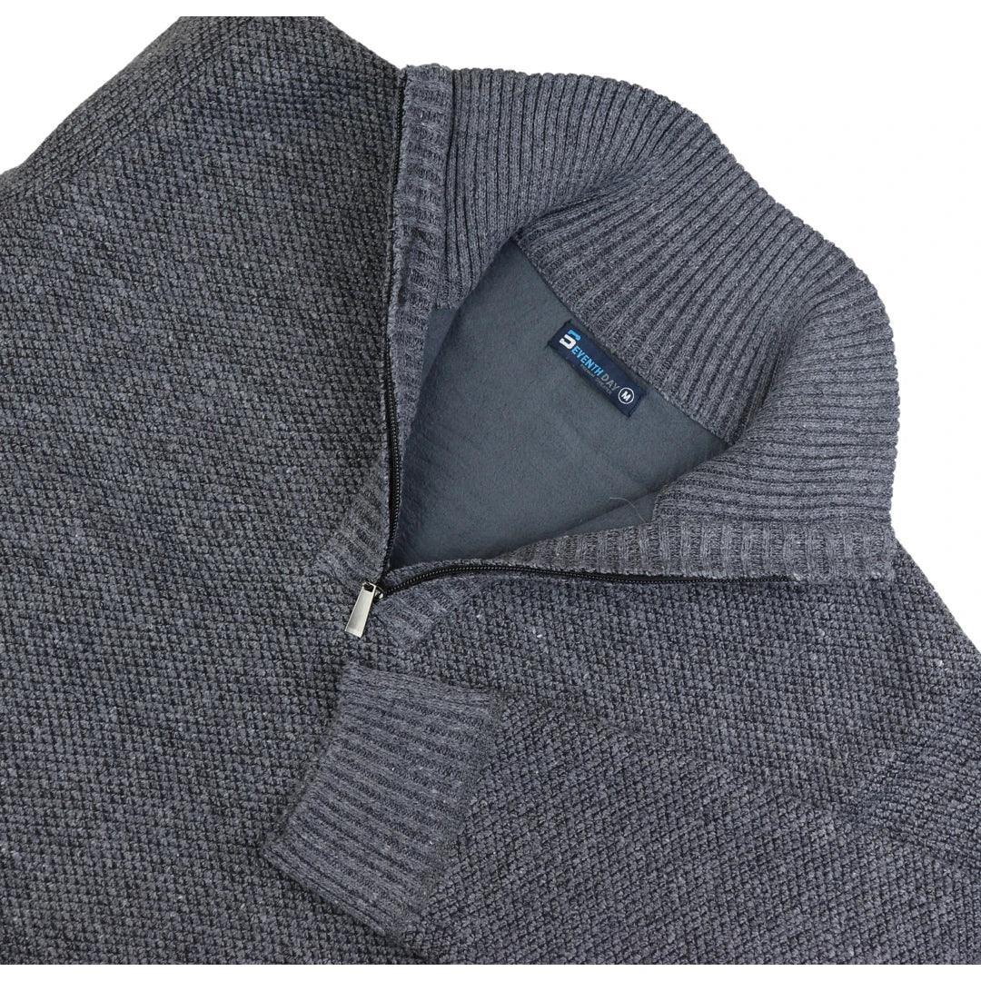 Mens Jumper Fleece Fur Lined Pullover Knitted Warm Winter Casual Half Zip - Knighthood Store