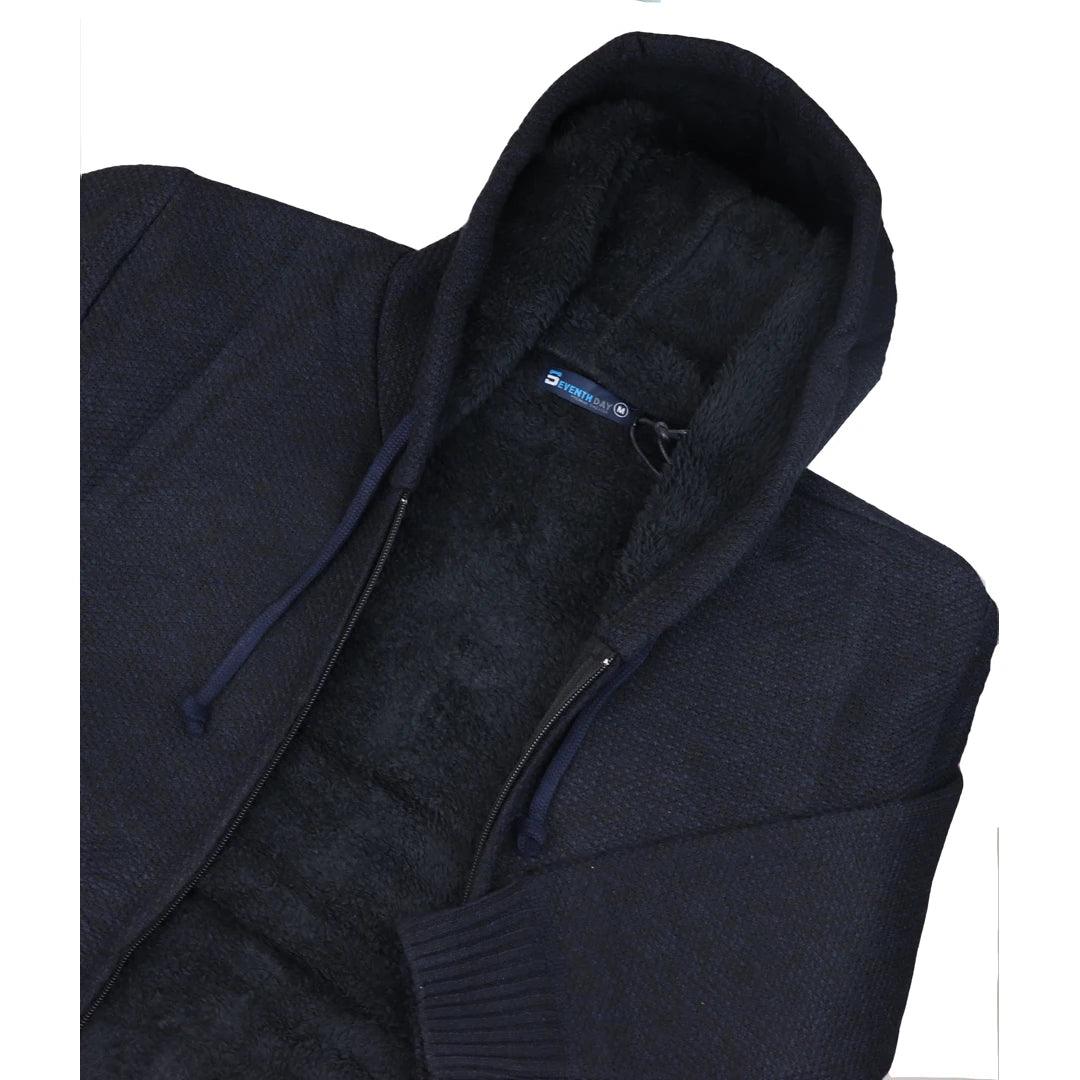 Mens Hoodie Jumper Jacket Fleece Fur Lined Top Knitted Warm Winter Casual Zipped - Knighthood Store