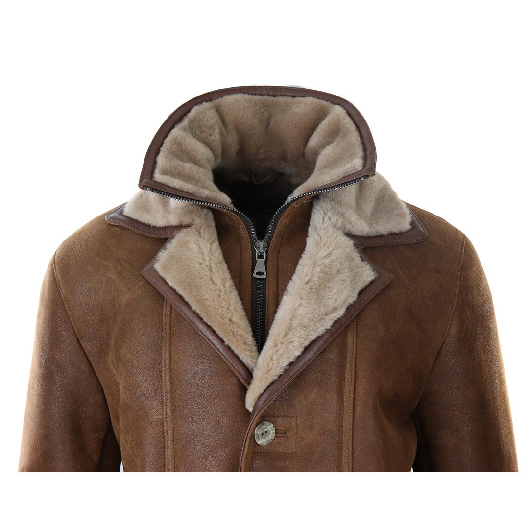 Mens 3/4 Duffle Jacket Real Sheepskin Long Smart Casual Button Zip Warm Coat - Knighthood Store