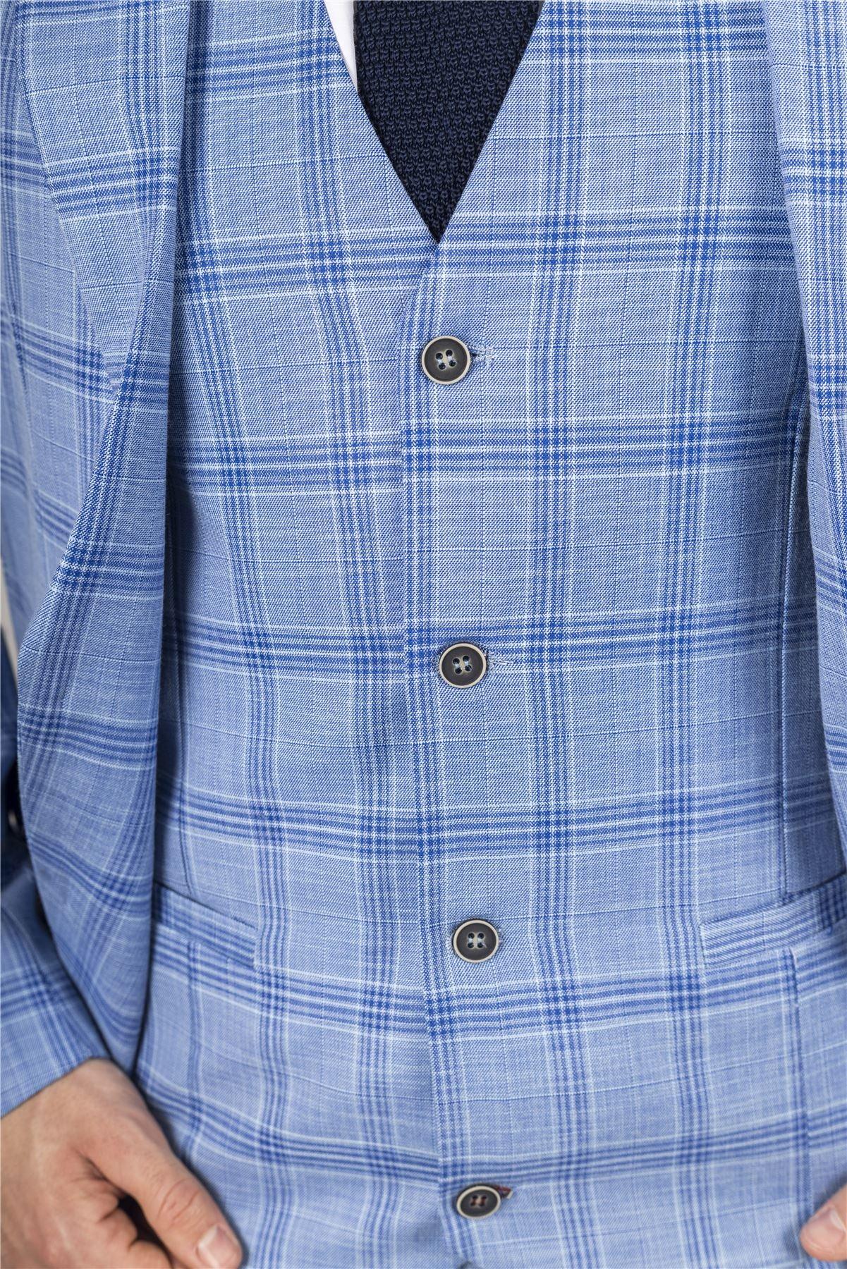 Men's Blazer Light Blue Checked Classic Sport Coat Plaid Tailored Fit - Knighthood Store