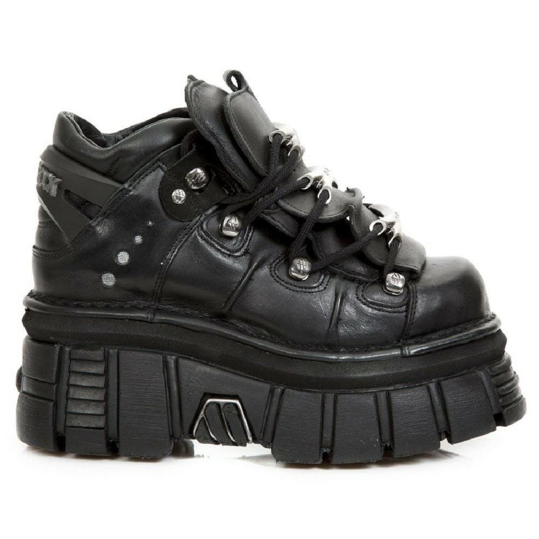 New Rock M.106-S29 TOWER SHOES Metallic Black Leather Biker Gothic Boots - Knighthood Store