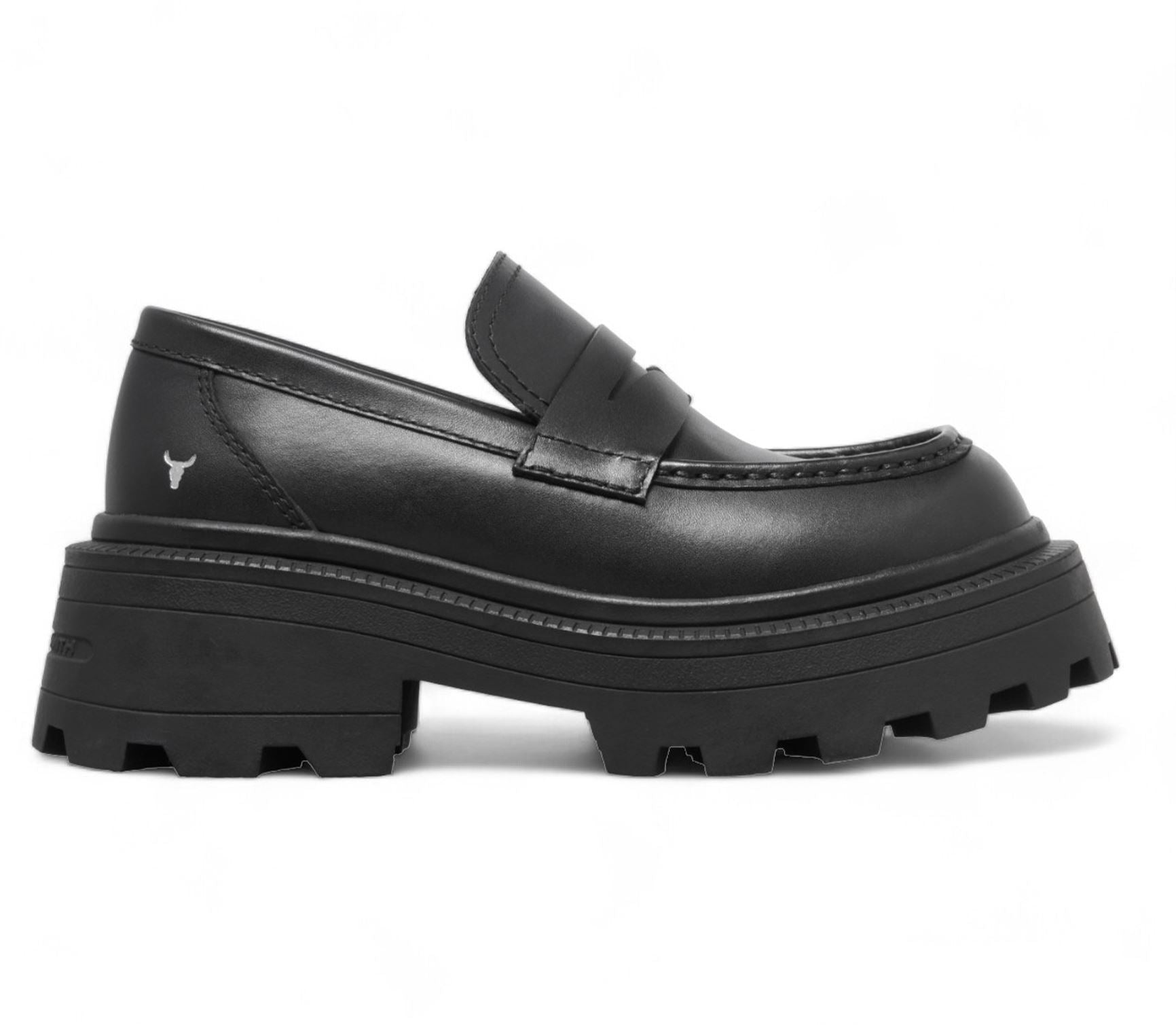 True - Women's Black Slip On Chunky Leather Loafers