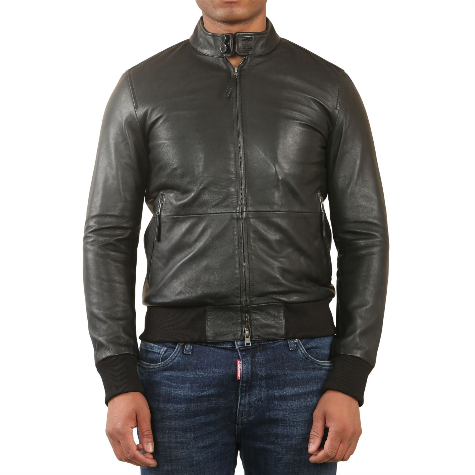 Men's Black Retro Real Leather Bomber Jacket