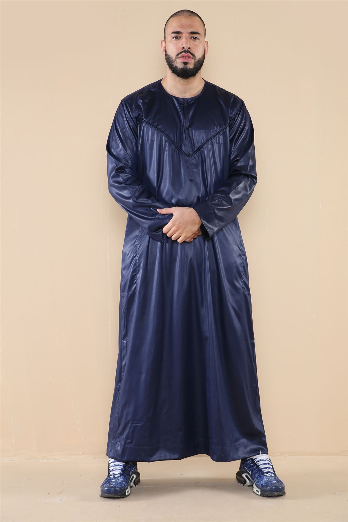 Mens Thobe Jubba Islamic Clothing Muslim Kaftan Emirati Omani Robe Satin Shiny