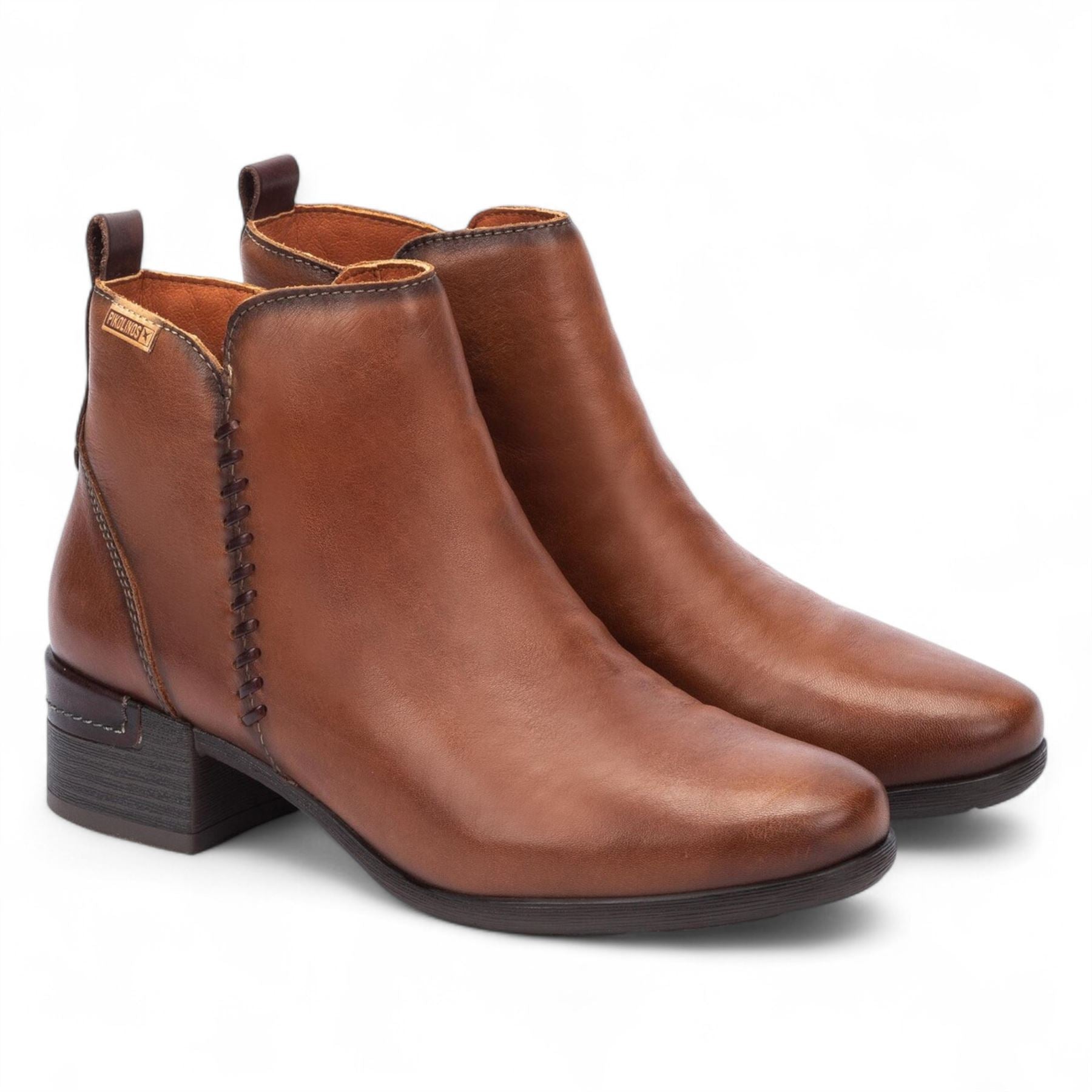 Malaga - Women’s Brown Mid Heel Zip Leather Ankle Boots