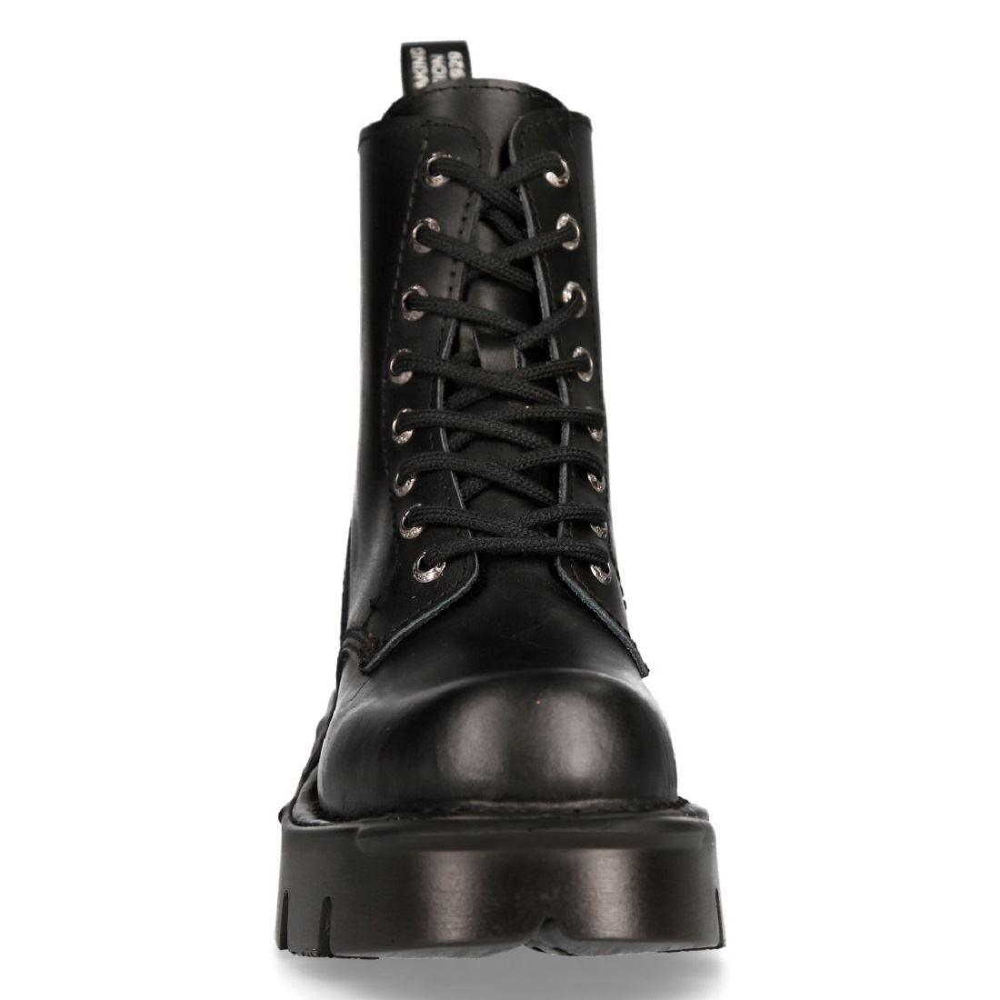 New Rock M-MILI084N-S Unisex Metallic Black 100% Leather Platform Military Boots - Knighthood Store