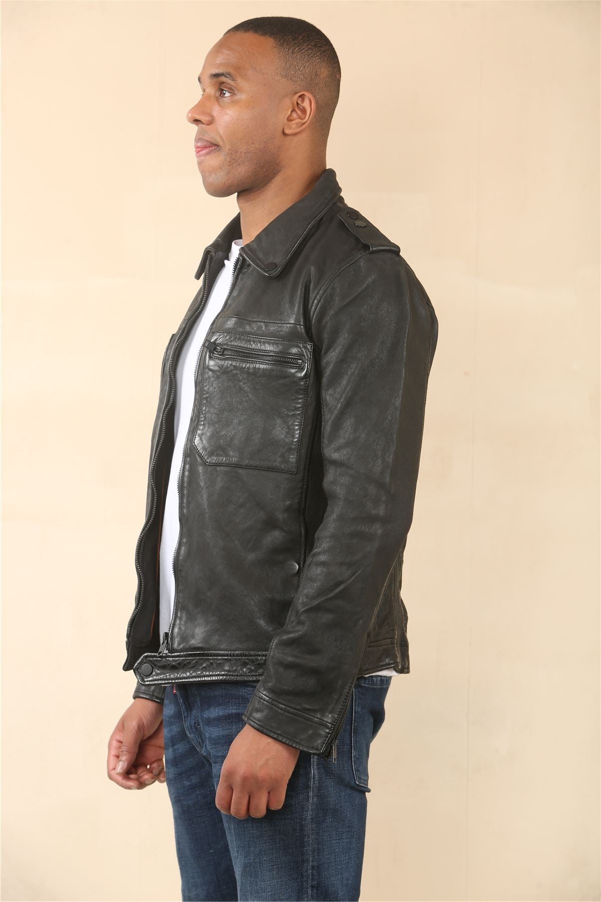 Men's Classic Black Leather Shirt Jacket