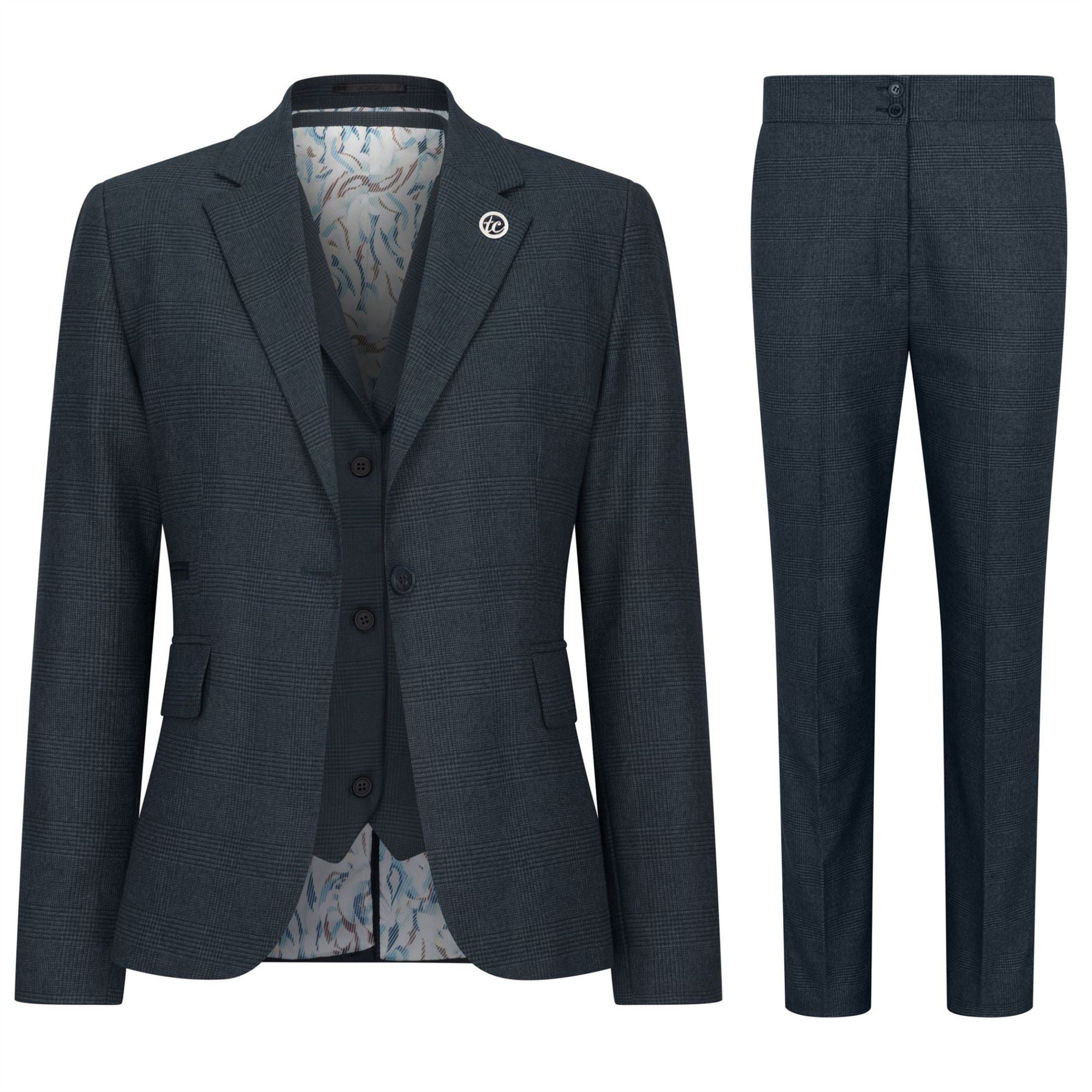 Women's Suit 3 Piece Olive Green Prince Of Wales Check Tailored Fit Business Formal Ladies Dress