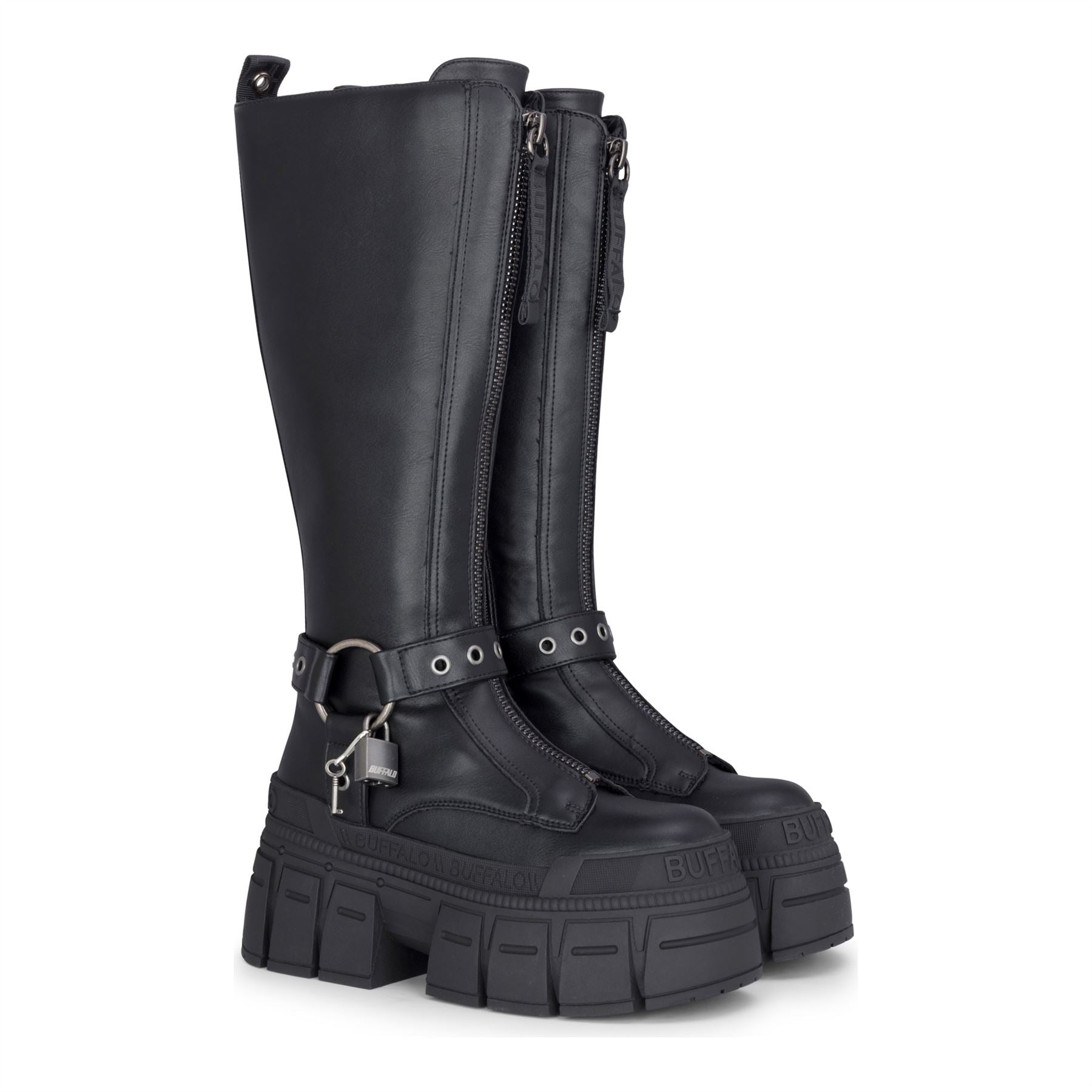 GOSPHER BIKER HI - Women’s Black Platform Knee-High Boots