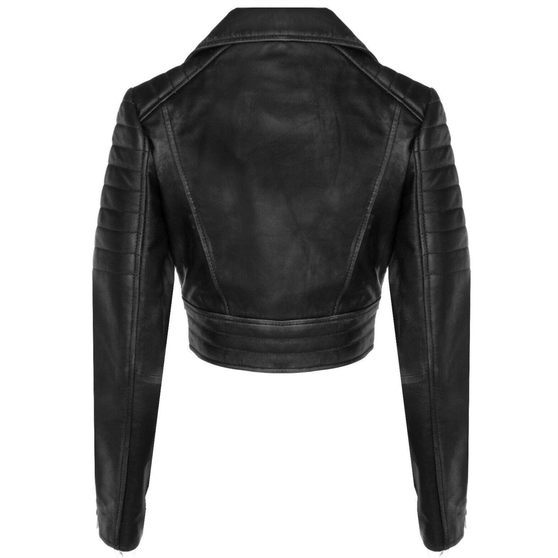 Women's Real Leather Short Cropped Length Biker Jacket