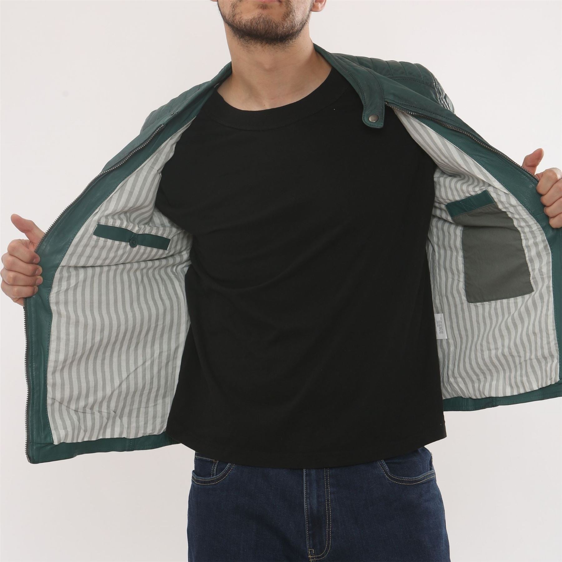 Men's Lambskin Leather Motorcycle Jacket Slim Fit Biker Coat