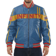 Men's Blue Leather Motorcycle Jacket Biker Bomber