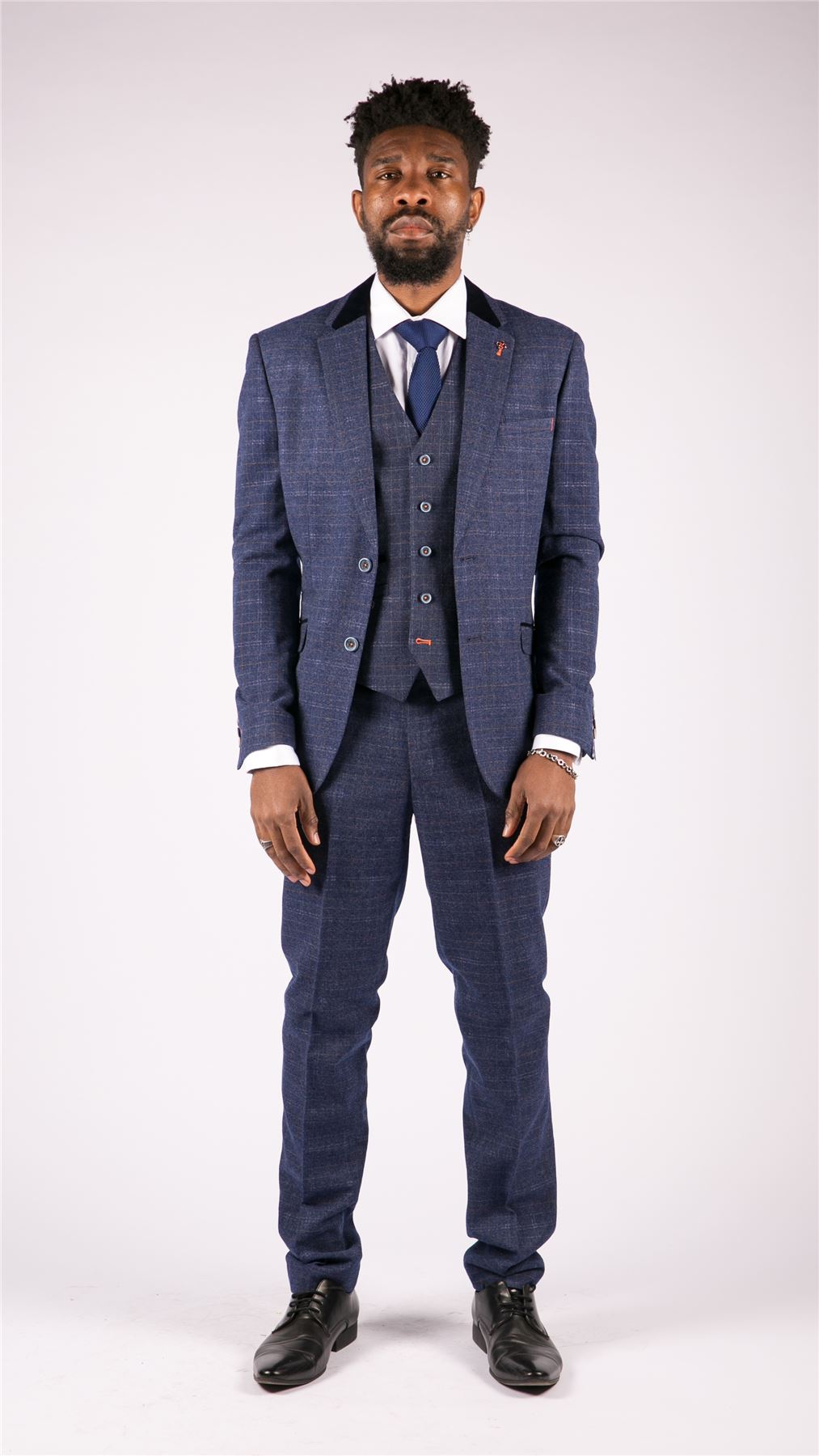 Mens Blue Tweed Check 3 Piece Suit Vintage Retro Classic Tailored Fit 1920's