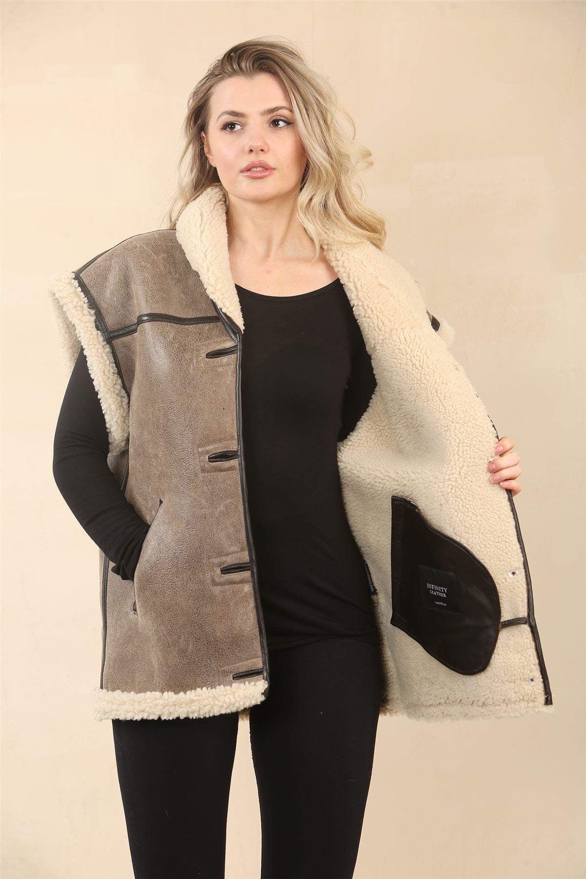 Women's Rustic Brown Shearling Leather Gilet